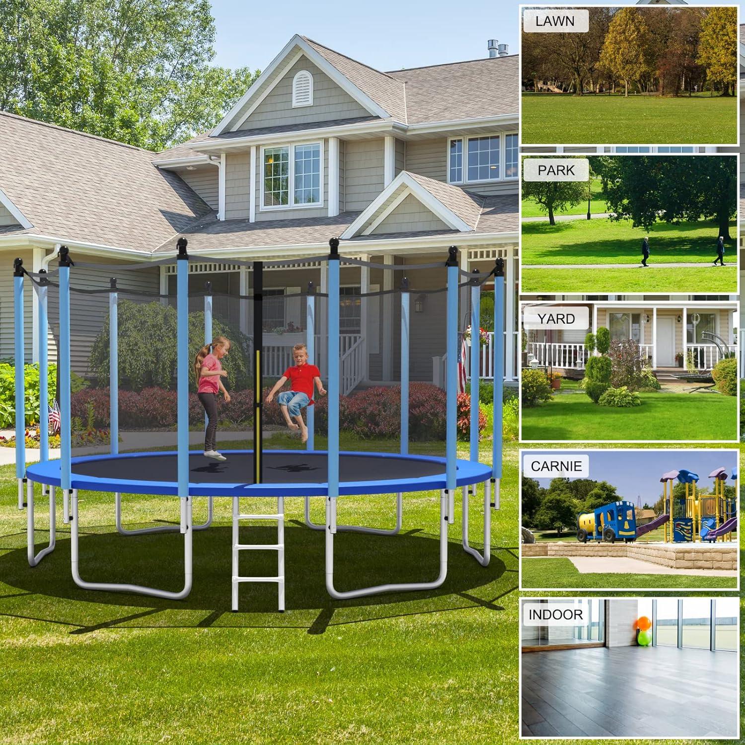 image:imageGiantex Trampoline for Kids Adults ASTM Approved 8 10 12 14 15 16Ft Big Trampoline with Ladder Thickness Steel Pipes WearResistant All Weather Outdoor Large Recreational Trampoline with Net16Ft 6 Legs