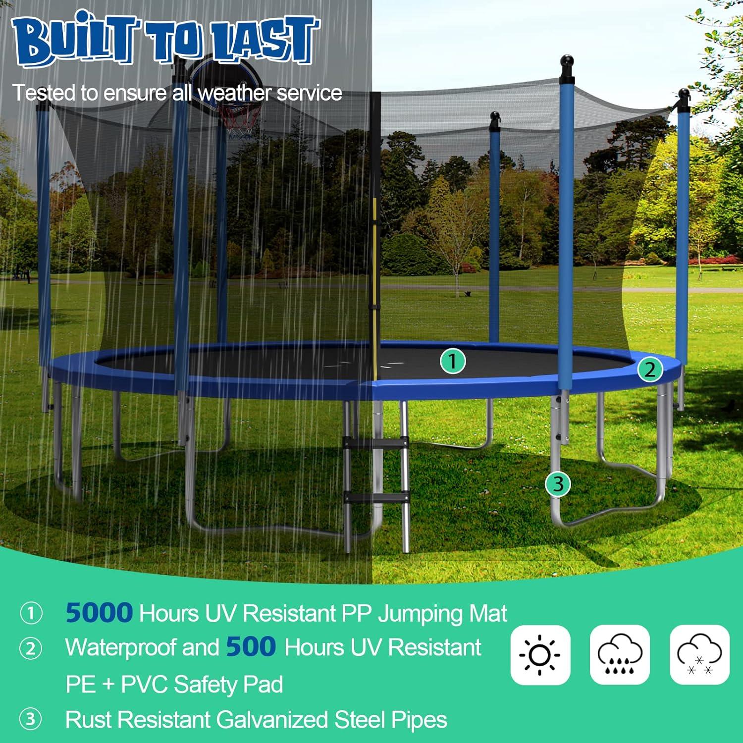 image:imageGiantex Trampoline with Basketball Hoop 12 14 15 16 Ft Trampoline for Kids and Adults with Ladder ASTM Approved Outdoor Large Recreational Trampoline with Net for Backyards Park14 Ft Inside Pad