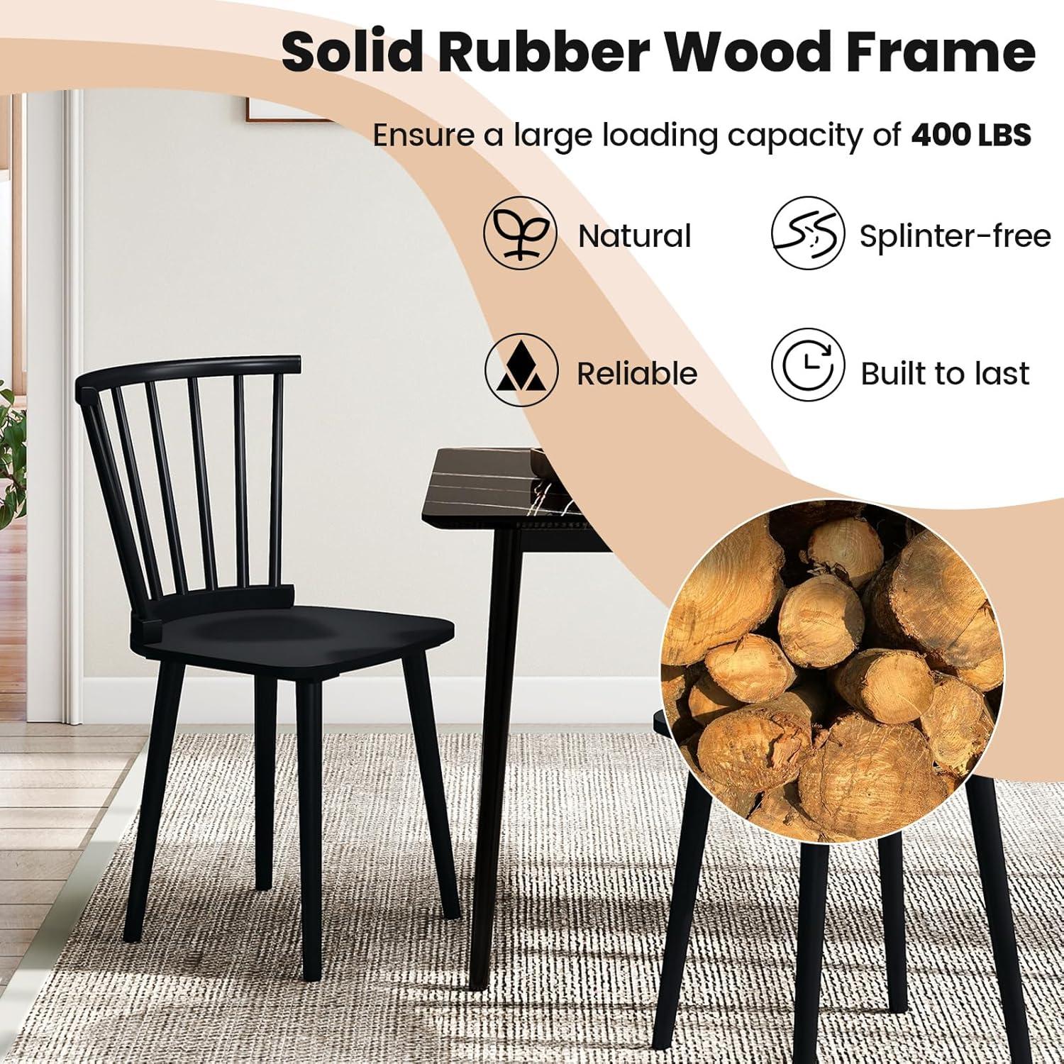 image:imageGiantex Windsor Dining Chairs Set of 2 Black Wooden Kitchen Chair American Country Dining Chairs wRubber Wood Frame amp High Spindle Back Farmhouse Armless Side Chair for Home Living Room
