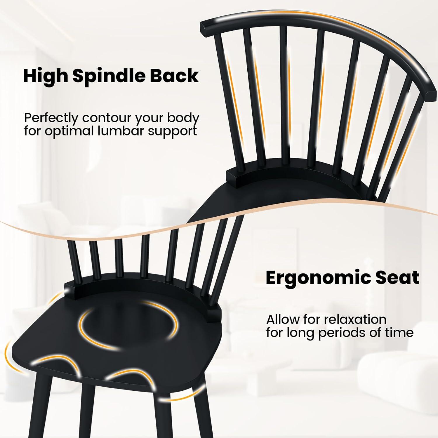 image:imageGiantex Windsor Dining Chairs Set of 2 Black Wooden Kitchen Chair American Country Dining Chairs wRubber Wood Frame amp High Spindle Back Farmhouse Armless Side Chair for Home Living Room