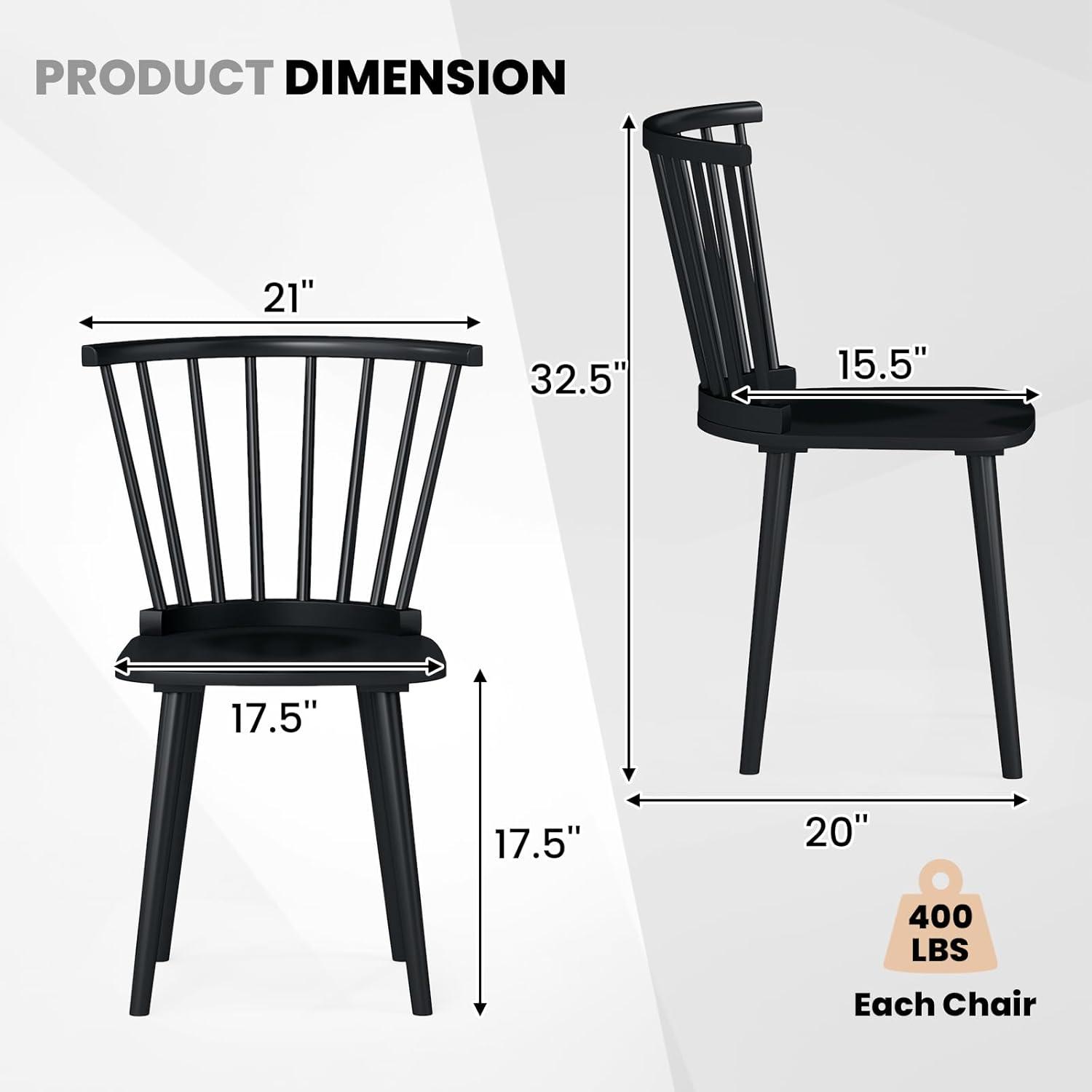 image:imageGiantex Windsor Dining Chairs Set of 2 Black Wooden Kitchen Chair American Country Dining Chairs wRubber Wood Frame amp High Spindle Back Farmhouse Armless Side Chair for Home Living Room