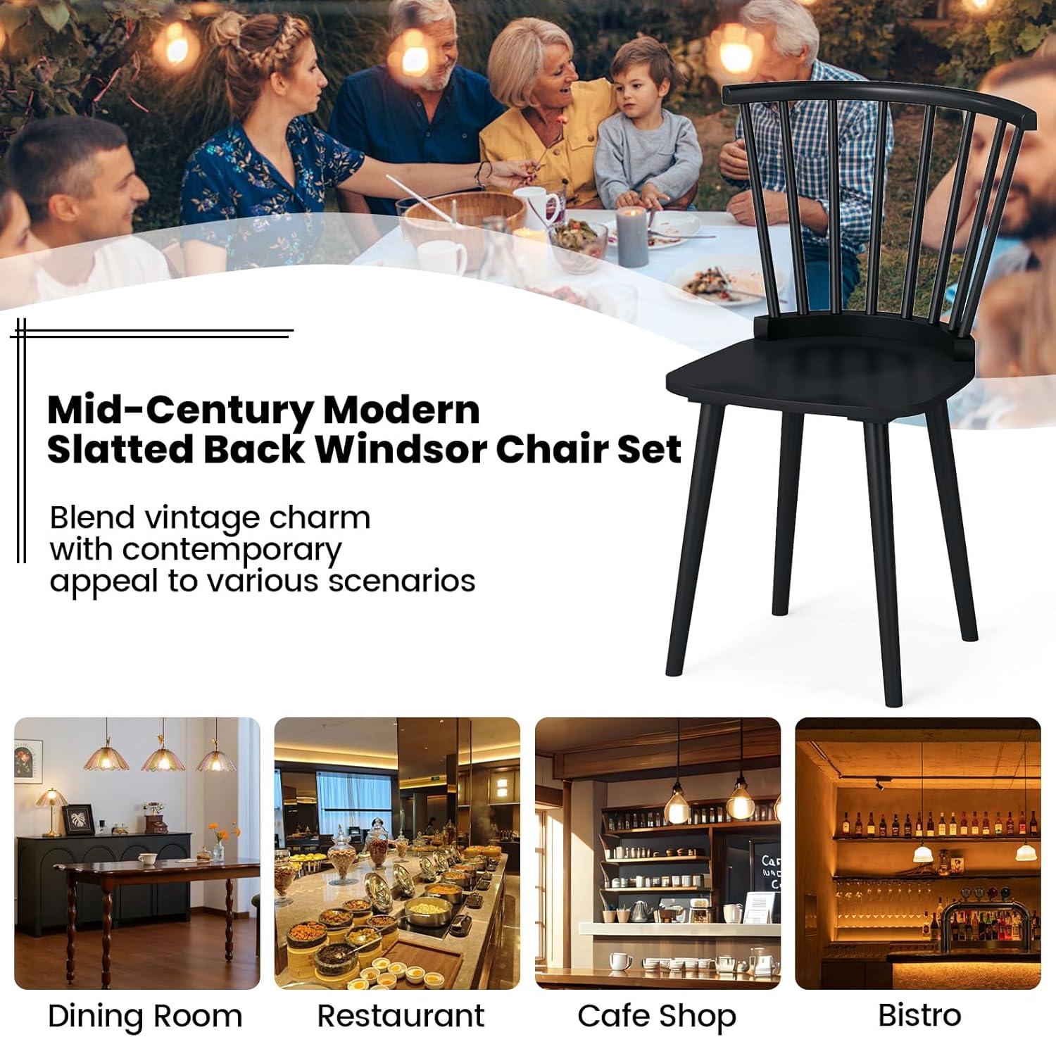 image:imageGiantex Windsor Dining Chairs Set of 2 Black Wooden Kitchen Chair American Country Dining Chairs wRubber Wood Frame amp High Spindle Back Farmhouse Armless Side Chair for Home Living Room