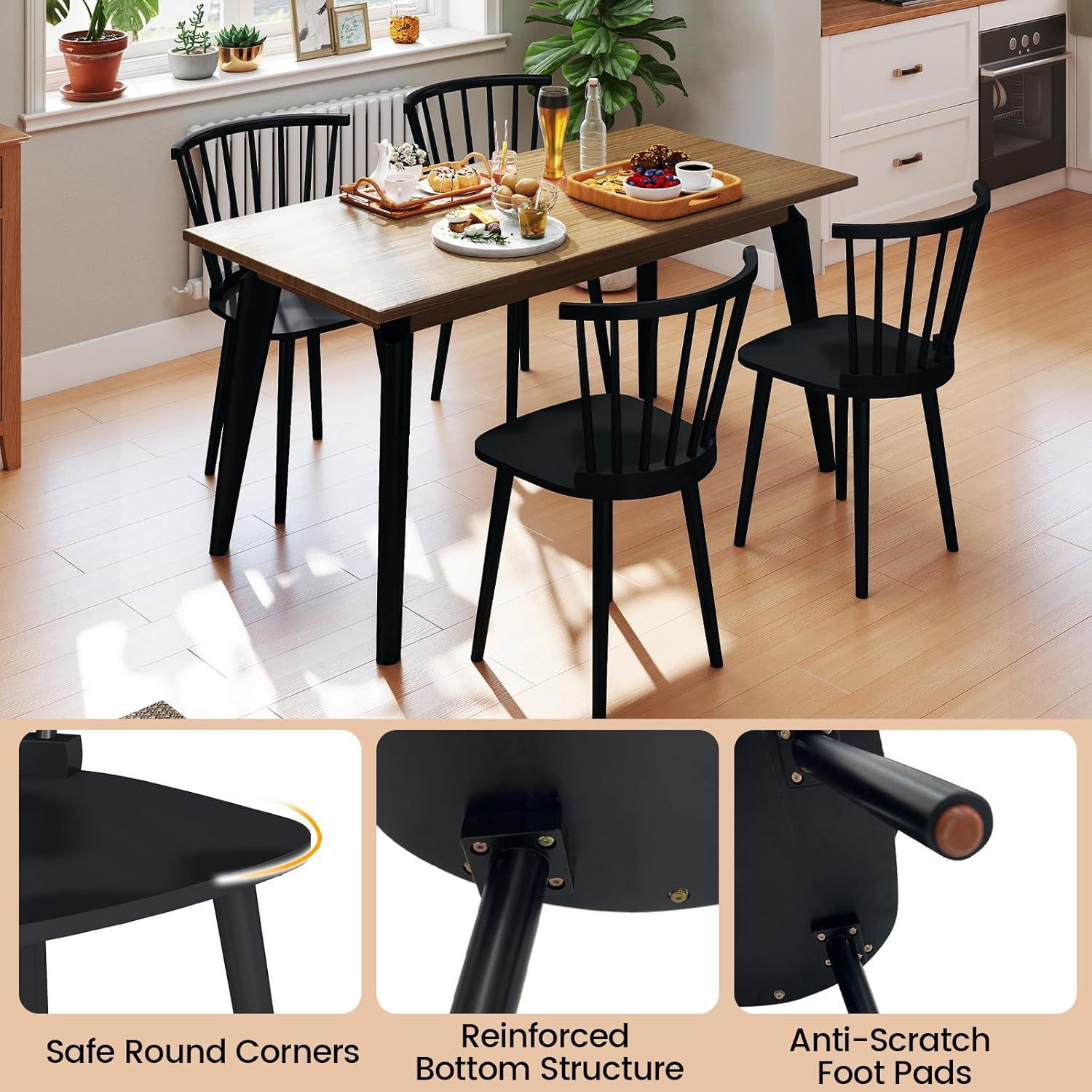 image:imageGiantex Windsor Dining Chairs Set of 2 Black Wooden Kitchen Chair American Country Dining Chairs wRubber Wood Frame amp High Spindle Back Farmhouse Armless Side Chair for Home Living Room