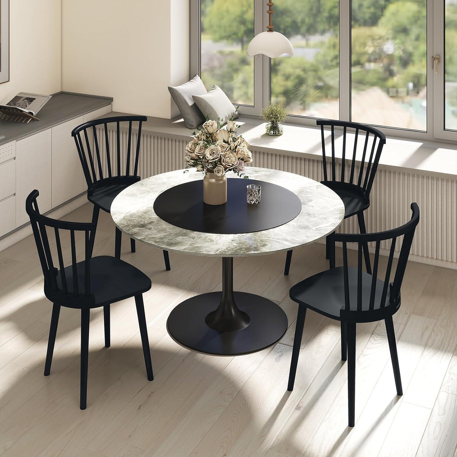 image:imageGiantex Windsor Dining Chairs Set of 2 Black Wooden Kitchen Chair American Country Dining Chairs wRubber Wood Frame amp High Spindle Back Farmhouse Armless Side Chair for Home Living Room