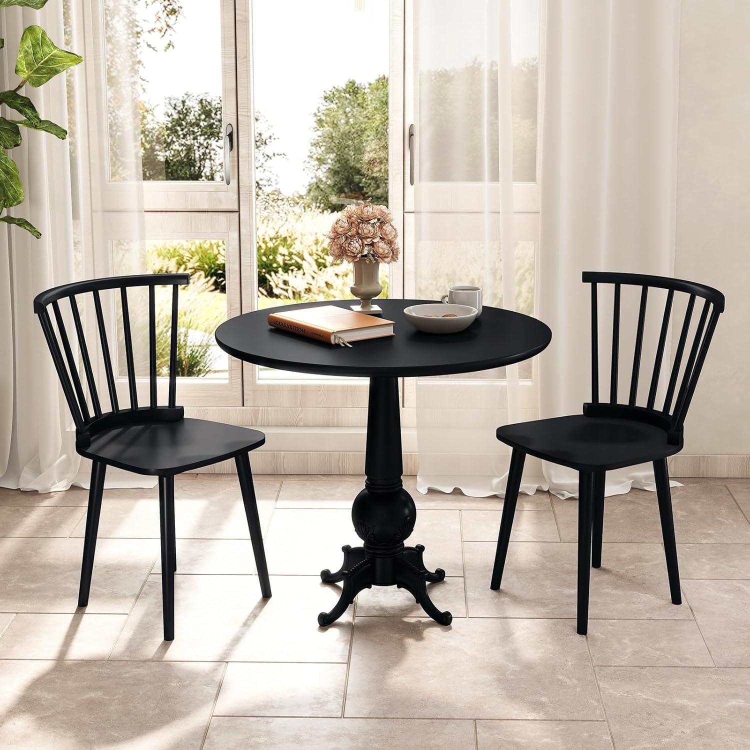 image:imageGiantex Windsor Dining Chairs Set of 2 Black Wooden Kitchen Chair American Country Dining Chairs wRubber Wood Frame amp High Spindle Back Farmhouse Armless Side Chair for Home Living Room