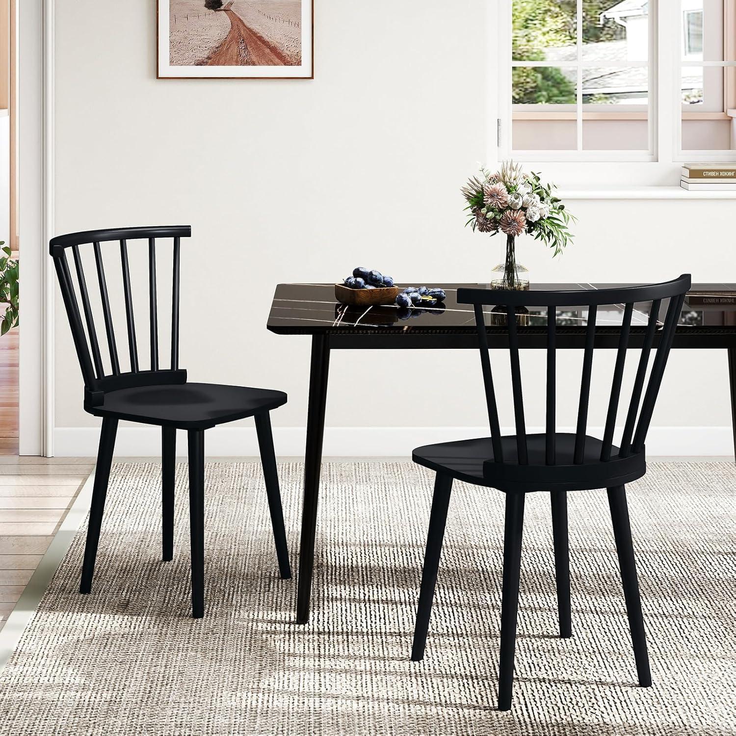 image:imageGiantex Windsor Dining Chairs Set of 2 Black Wooden Kitchen Chair American Country Dining Chairs wRubber Wood Frame amp High Spindle Back Farmhouse Armless Side Chair for Home Living Room