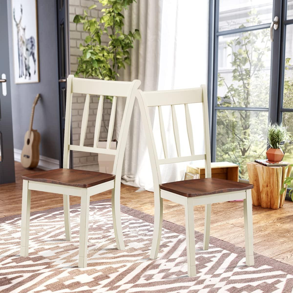 image:imageGiantex Wood Dining Chairs Set of 2 Armless Kitchen Chairs wSolid Rubber Wood Frame Easy to Assemble Dining Side Chair Farmhouse Dining Room ChairsIvorybrown