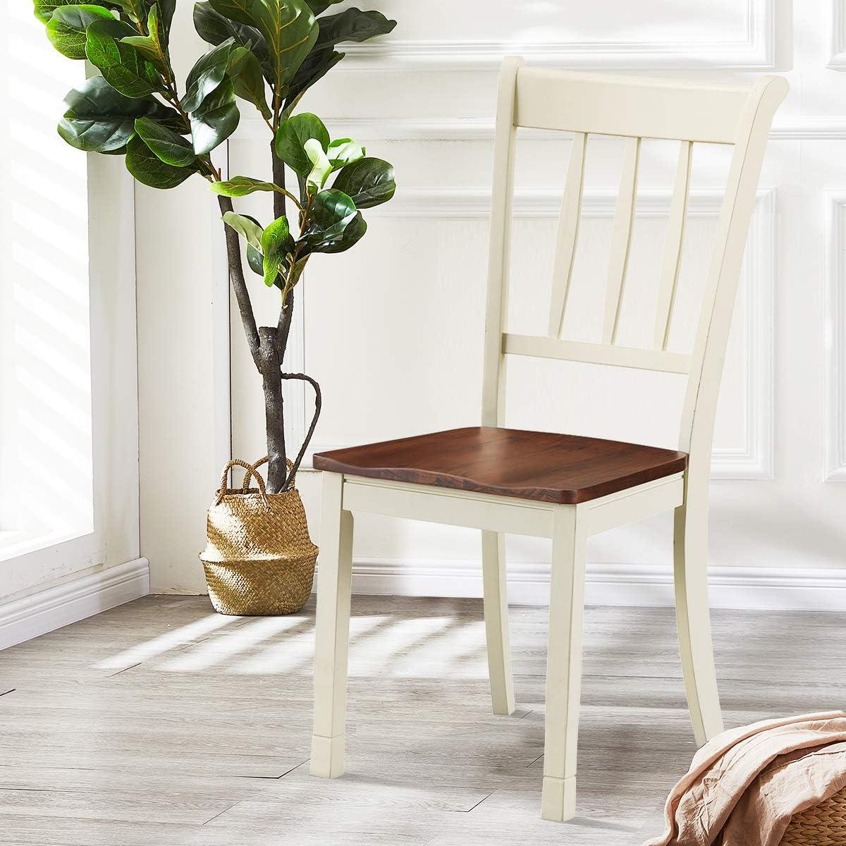 image:imageGiantex Wood Dining Chairs Set of 2 Armless Kitchen Chairs wSolid Rubber Wood Frame Easy to Assemble Dining Side Chair Farmhouse Dining Room ChairsIvorybrown