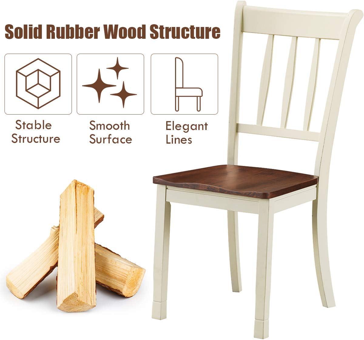 image:imageGiantex Wood Dining Chairs Set of 2 Armless Kitchen Chairs wSolid Rubber Wood Frame Easy to Assemble Dining Side Chair Farmhouse Dining Room ChairsIvorybrown