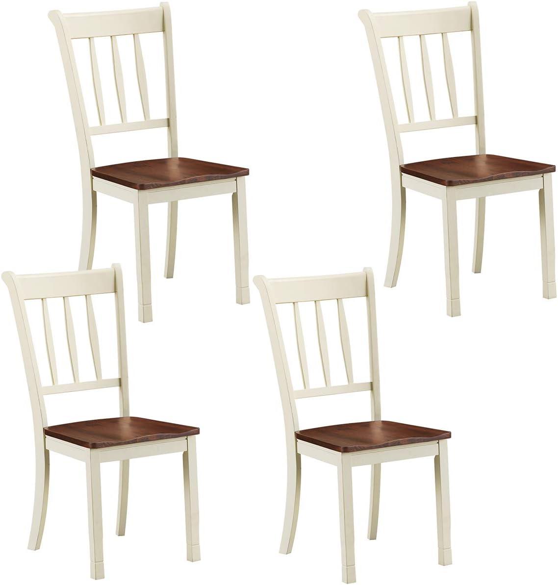 image:imageGiantex Wood Dining Chairs Set of 2 Armless Kitchen Chairs wSolid Rubber Wood Frame Easy to Assemble Dining Side Chair Farmhouse Dining Room ChairsIvorybrown