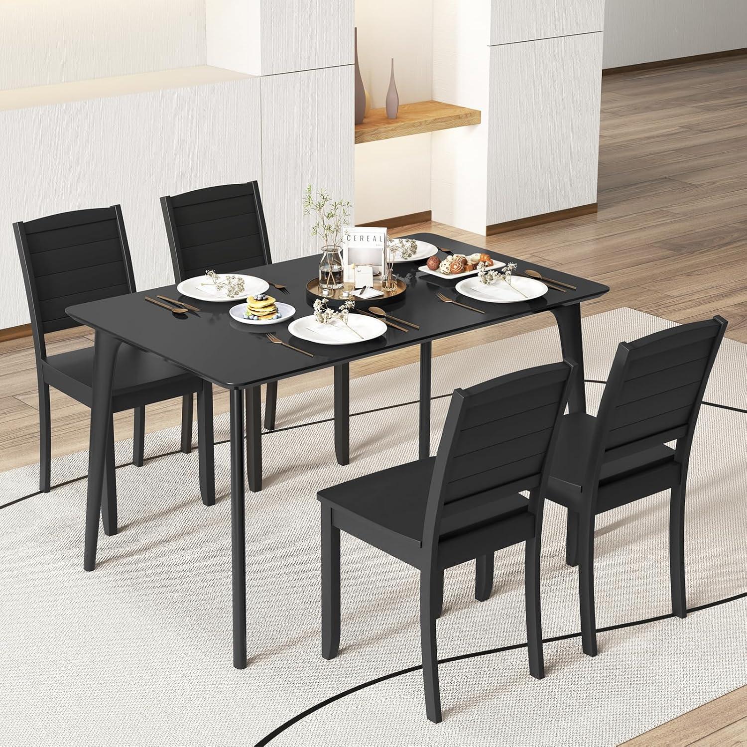 image:imageGiantex Wood Dining Chairs Set of 2 Modern Kitchen Chairs wRubber Wood Legs Curved Backrest Farmhouse Diner Chairs Wooden Armless Side Chairs for Home Dining Restaurant Load 400 LBS BlackBlack