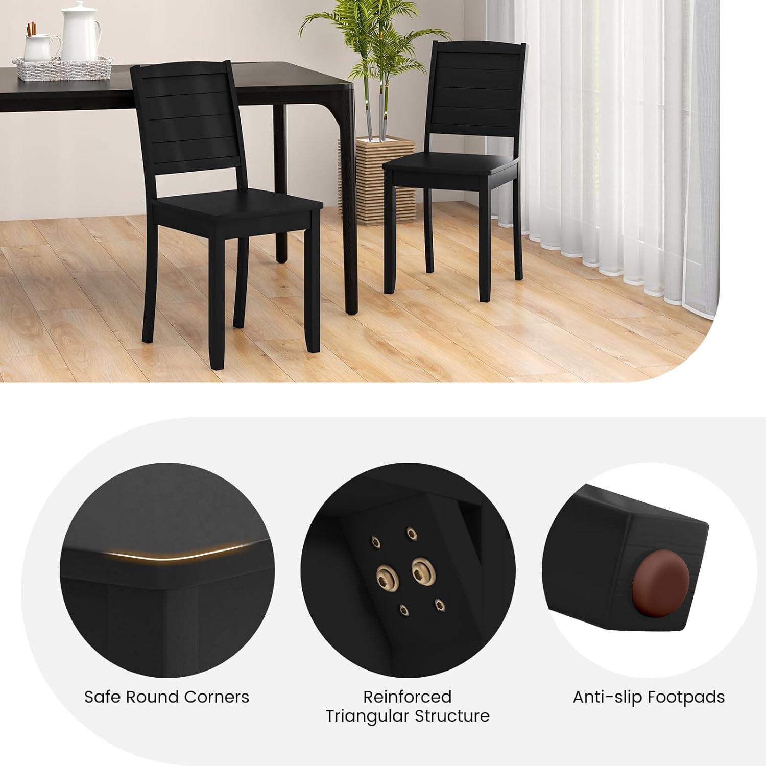 image:imageGiantex Wood Dining Chairs Set of 2 Modern Kitchen Chairs wRubber Wood Legs Curved Backrest Farmhouse Diner Chairs Wooden Armless Side Chairs for Home Dining Restaurant Load 400 LBS BlackBlack