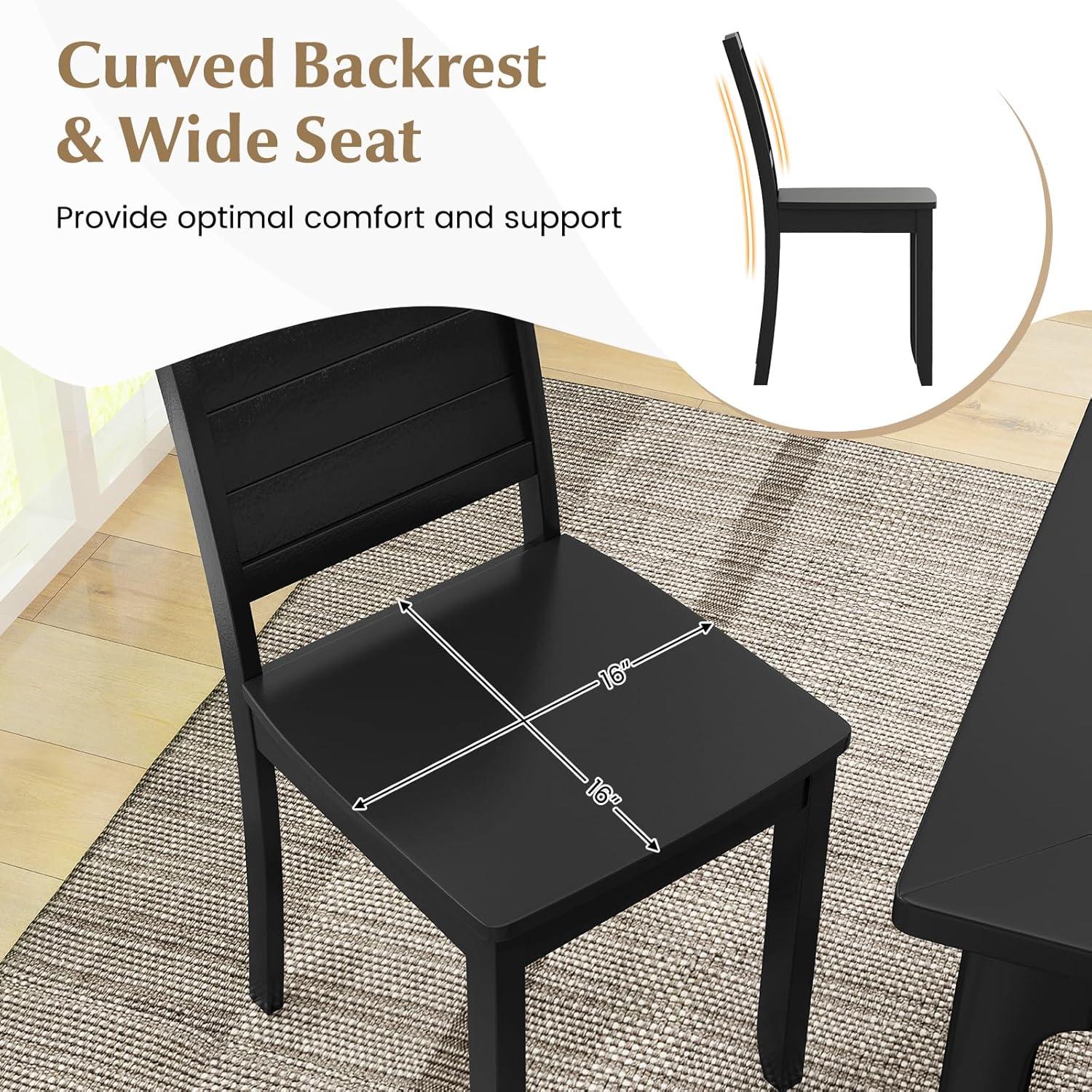 image:imageGiantex Wood Dining Chairs Set of 2 Modern Kitchen Chairs wRubber Wood Legs Curved Backrest Farmhouse Diner Chairs Wooden Armless Side Chairs for Home Dining Restaurant Load 400 LBS BlackBlack