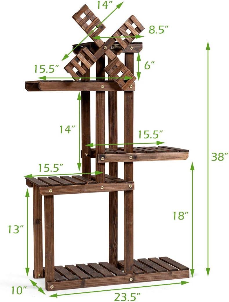 image:imageGiantex Wood Plant Stand with Windmill 5 Tier Multiple Flower Pot Holder Display Shelf for Home Patio Garden Living Room Outdoor Indoor Plant Display Rack 5 Tiers Accommodate for 69 Flowerpots