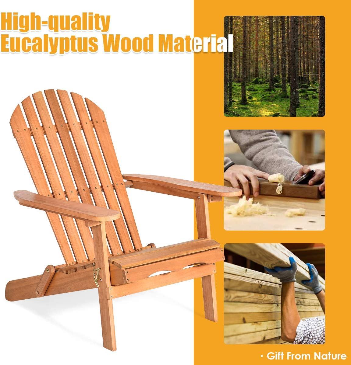 image:imageGiantex Wooden Adirondack Chair Outdoor Lounger Chair Folding Adirondack Chairs 400 lbs Weight Capacity for Patio Garden Deck Porch Lawn Oversized Backyard Seating Fire Pit Chairs4
