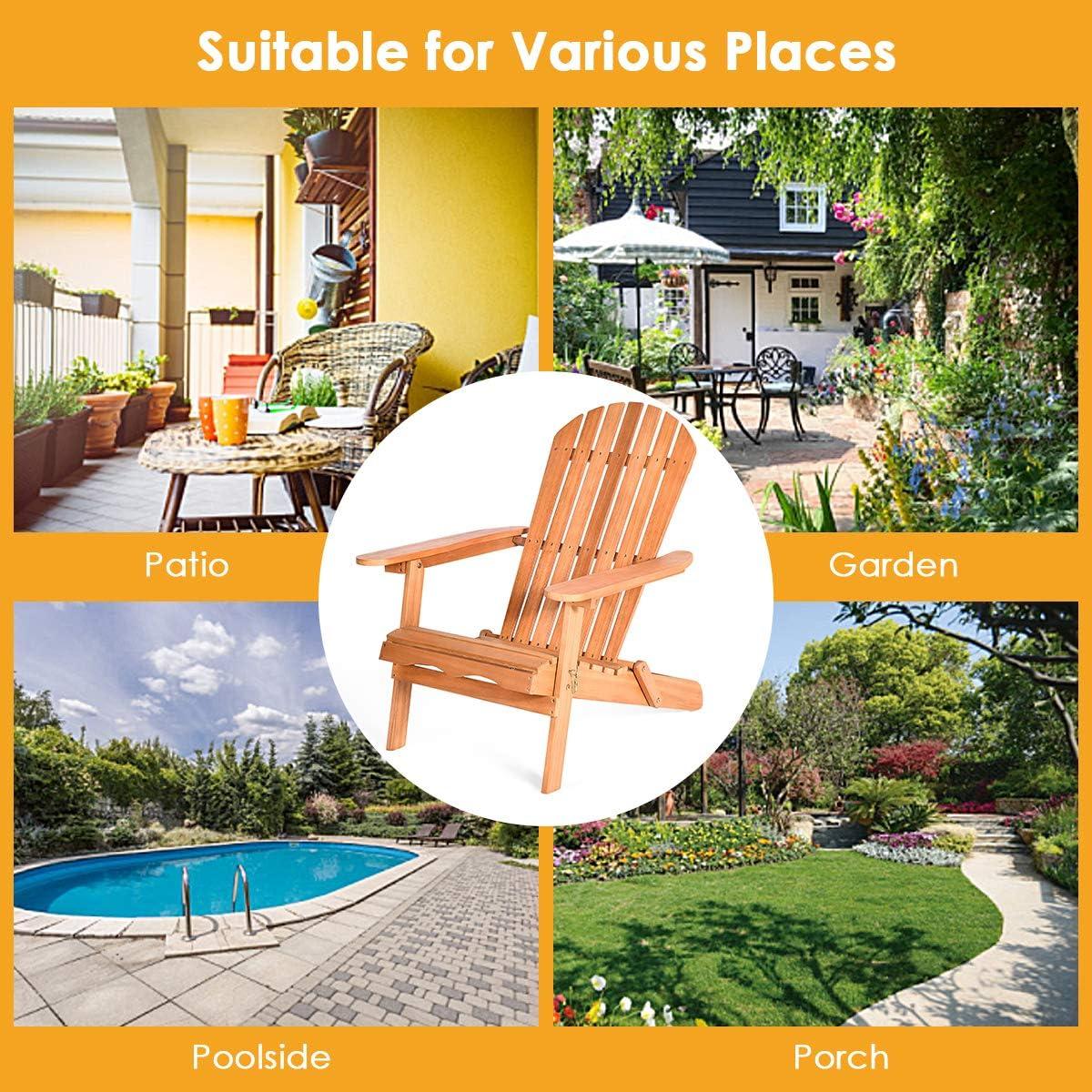 image:imageGiantex Wooden Adirondack Chair Outdoor Lounger Chair Folding Adirondack Chairs 400 lbs Weight Capacity for Patio Garden Deck Porch Lawn Oversized Backyard Seating Fire Pit Chairs2