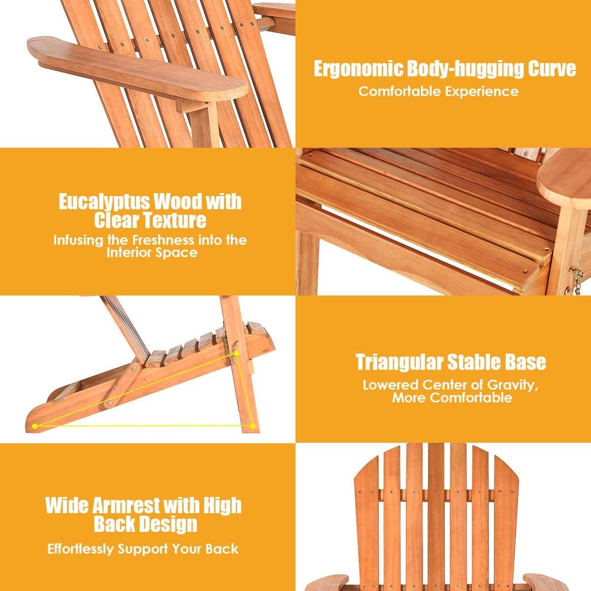 image:imageGiantex Wooden Adirondack Chair Outdoor Lounger Chair Folding Adirondack Chairs 400 lbs Weight Capacity for Patio Garden Deck Porch Lawn Oversized Backyard Seating Fire Pit Chairs2