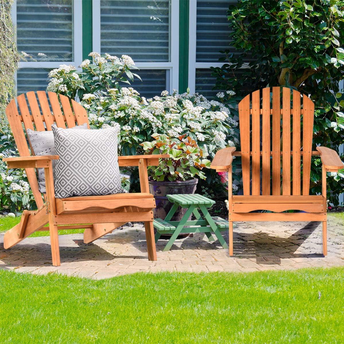 image:imageGiantex Wooden Adirondack Chair Outdoor Lounger Chair Folding Adirondack Chairs 400 lbs Weight Capacity for Patio Garden Deck Porch Lawn Oversized Backyard Seating Fire Pit Chairs2