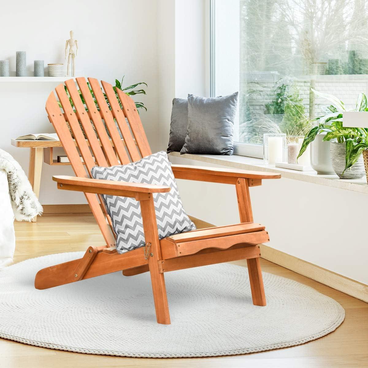 image:imageGiantex Wooden Adirondack Chair Outdoor Lounger Chair Folding Adirondack Chairs 400 lbs Weight Capacity for Patio Garden Deck Porch Lawn Oversized Backyard Seating Fire Pit Chairs1