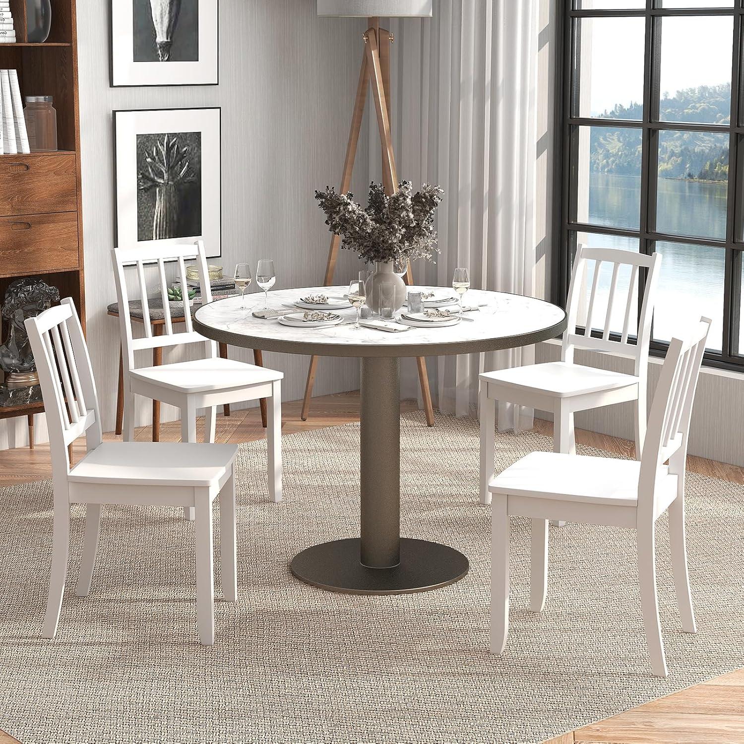 image:imageGiantex Wooden Dining Chairs Set of 2 Modern Kitchen Chairs wRubber Wood Legs amp Curved Backrest Ladder Back Diner Chairs Farmhouse Side Chairs for Study Dining Room Load 400 LBS WhiteWhite