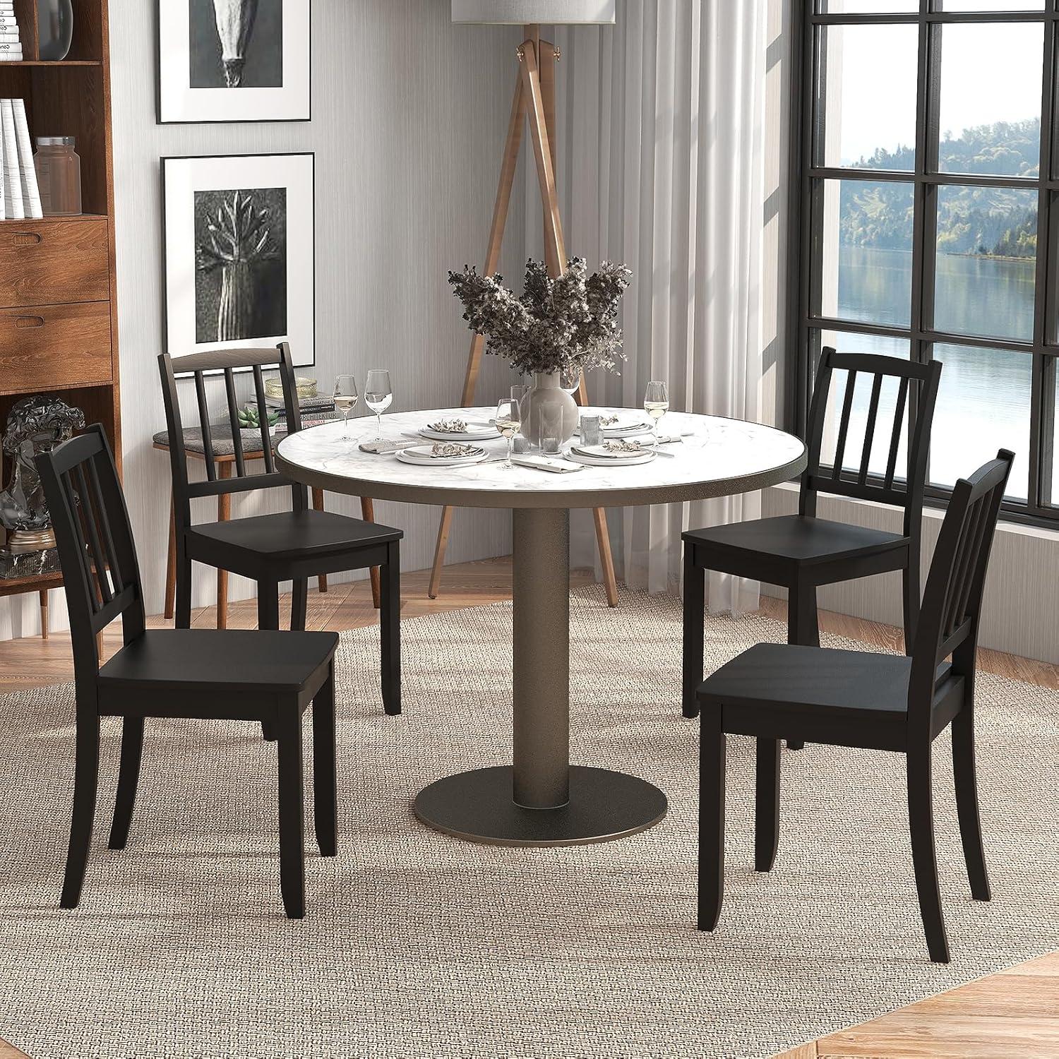 image:imageGiantex Wooden Dining Chairs Set of 2 Modern Kitchen Chairs wRubber Wood Legs amp Curved Backrest Ladder Back Diner Chairs Farmhouse Side Chairs for Study Dining Room Load 400 LBS WhiteBlack
