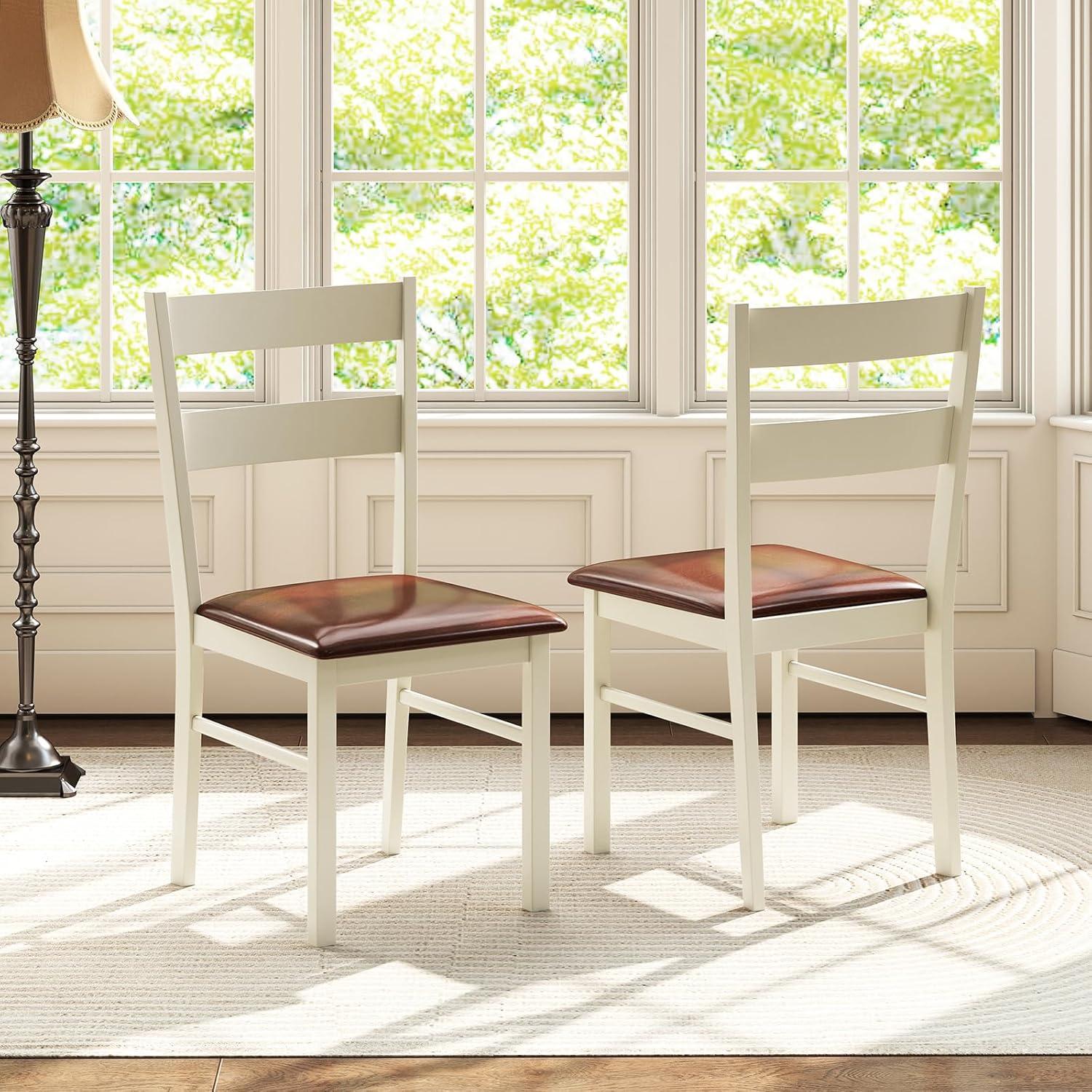 image:imageGiantex Wooden Dining Chairs Set of 2 PU Leather Upholstered Kitchen Chair wRubber Wood Frame Padded Seat Curved Back Farmhouse Accent Side Chairs for Dining Room Living Room1