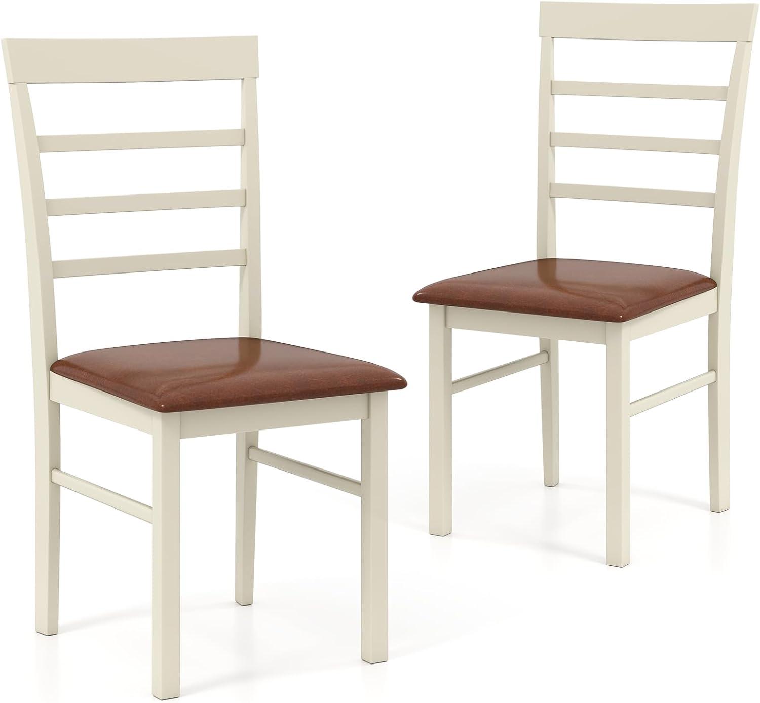 image:imageGiantex Wooden Dining Chairs Set of 2 PU Leather Upholstered Kitchen Chair wRubber Wood Frame Padded Seat Curved Back Farmhouse Accent Side Chairs for Dining Room Living Room1