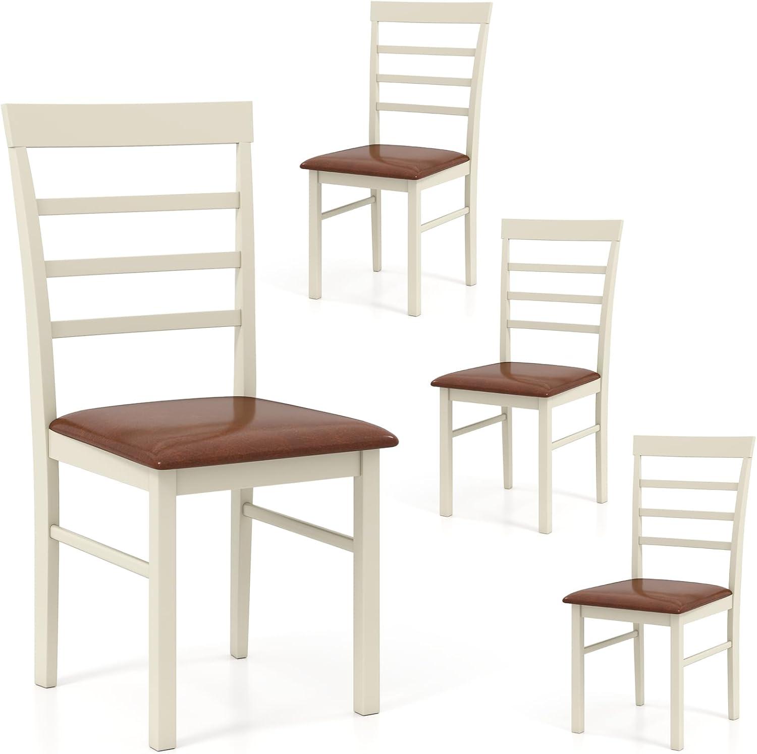 image:imageGiantex Wooden Dining Chairs Set of 2 PU Leather Upholstered Kitchen Chair wRubber Wood Frame Padded Seat Curved Back Farmhouse Accent Side Chairs for Dining Room Living Room2