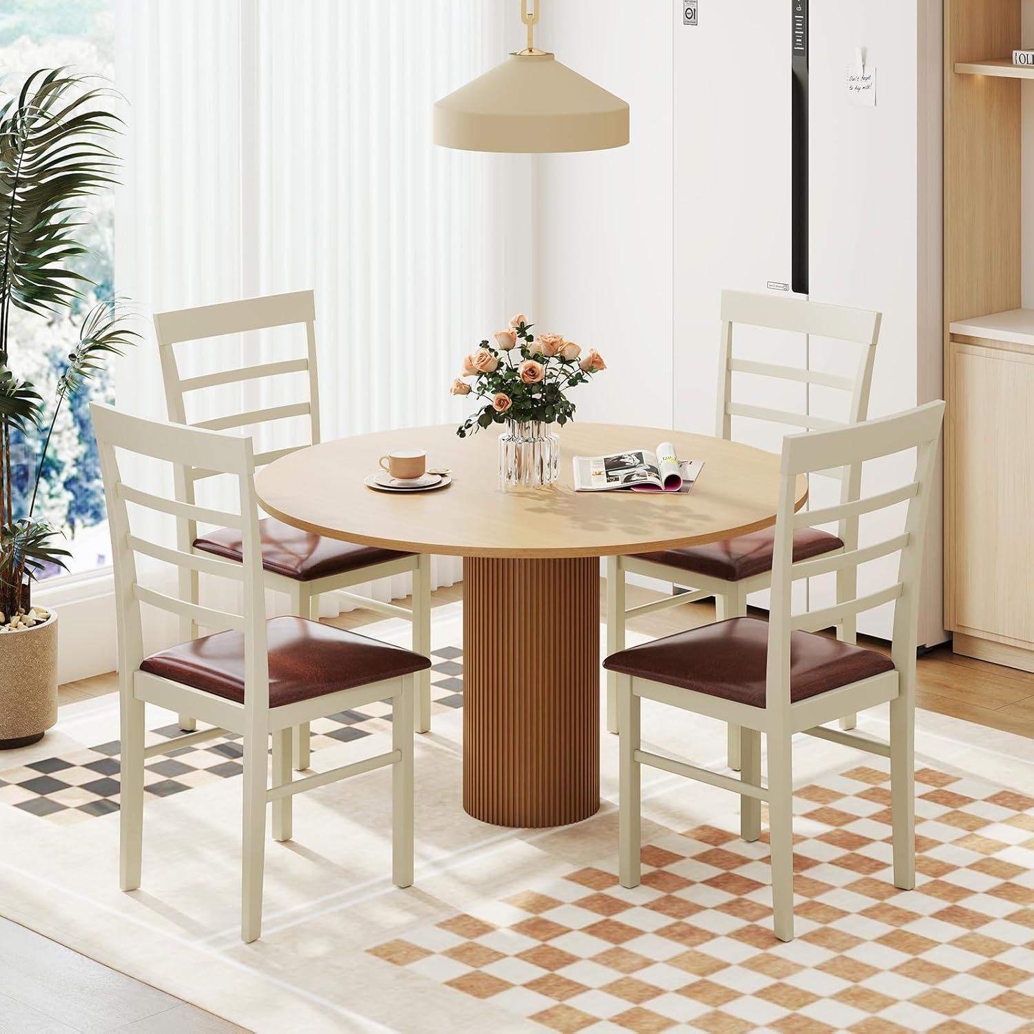 image:imageGiantex Wooden Dining Chairs Set of 2 PU Leather Upholstered Kitchen Chair wRubber Wood Frame Padded Seat Curved Back Farmhouse Accent Side Chairs for Dining Room Living Room1