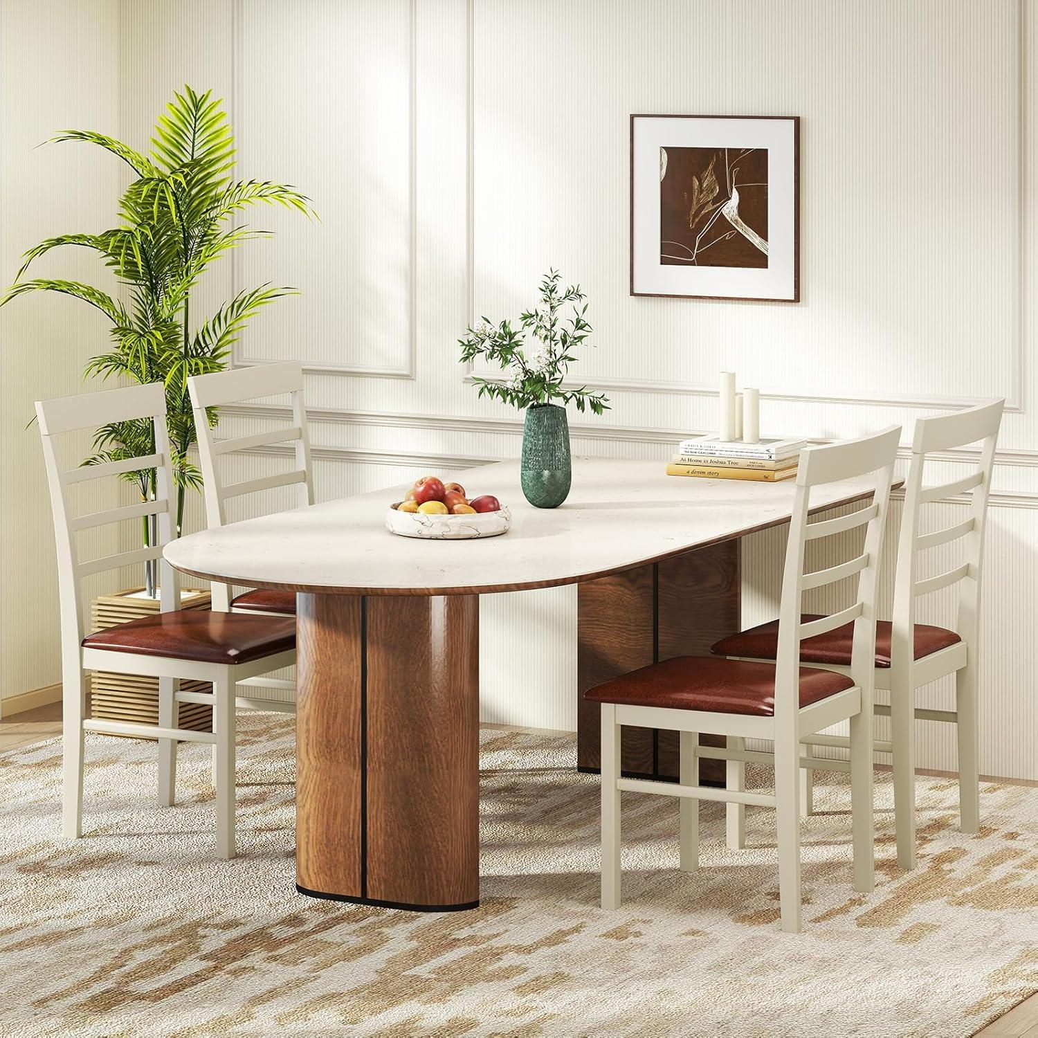 image:imageGiantex Wooden Dining Chairs Set of 2 PU Leather Upholstered Kitchen Chair wRubber Wood Frame Padded Seat Curved Back Farmhouse Accent Side Chairs for Dining Room Living Room2