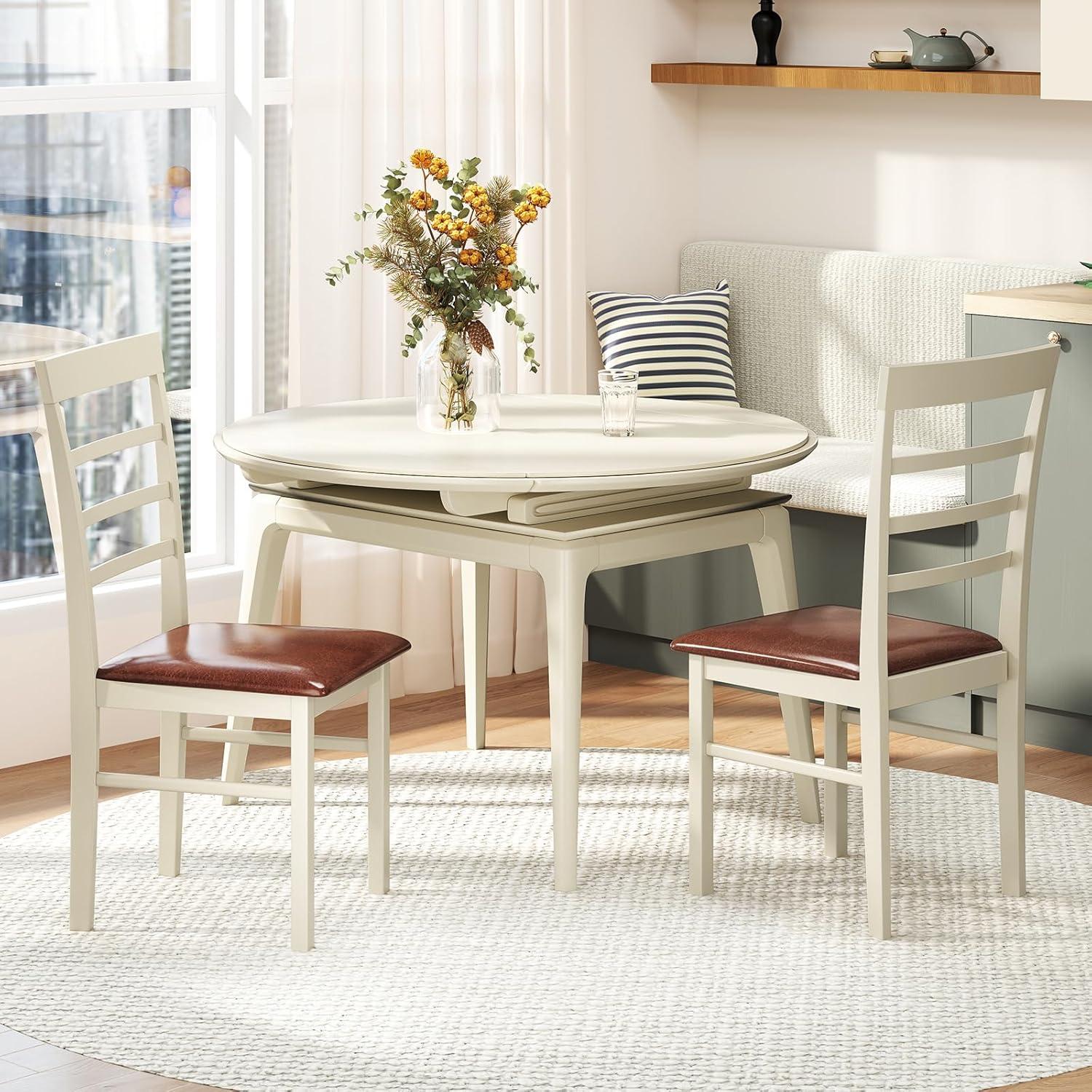 image:imageGiantex Wooden Dining Chairs Set of 2 PU Leather Upholstered Kitchen Chair wRubber Wood Frame Padded Seat Curved Back Farmhouse Accent Side Chairs for Dining Room Living Room2