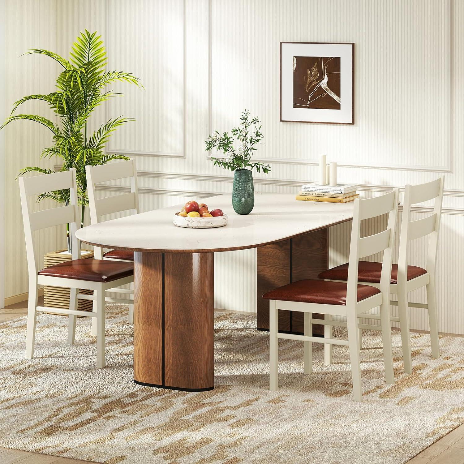 image:imageGiantex Wooden Dining Chairs Set of 2 PU Leather Upholstered Kitchen Chair wRubber Wood Frame Padded Seat Curved Back Farmhouse Accent Side Chairs for Dining Room Living Room2