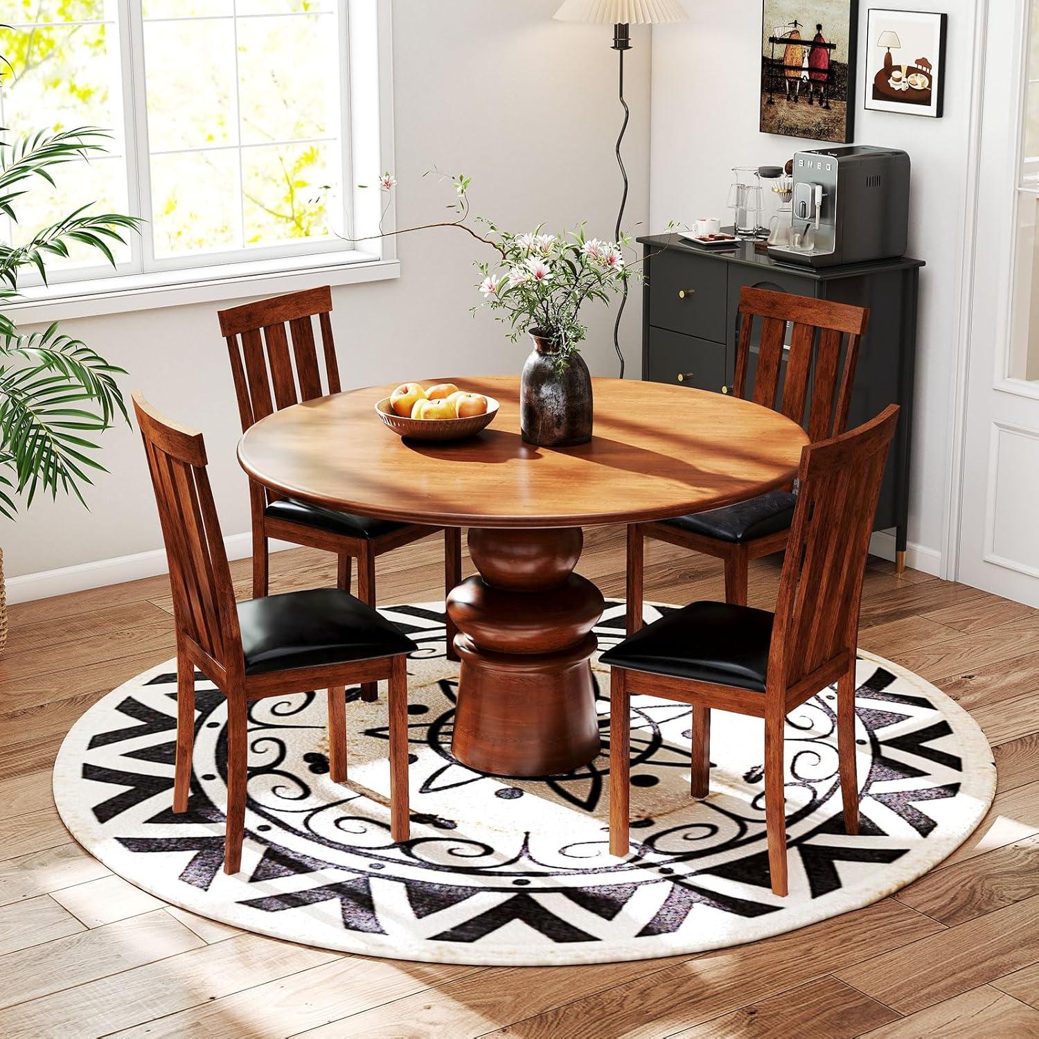 image:imageGiantex Wooden Dining Chairs Set of 2 PU Leather Upholstered Kitchen Chair with Rubber Wood Frame High Slat Back amp Padded Seat Rustic Farmhouse Diner Side Chairs for Living Dining Room