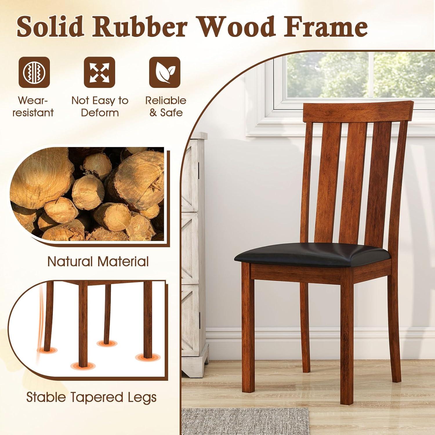 image:imageGiantex Wooden Dining Chairs Set of 2 PU Leather Upholstered Kitchen Chair with Rubber Wood Frame High Slat Back amp Padded Seat Rustic Farmhouse Diner Side Chairs for Living Dining Room