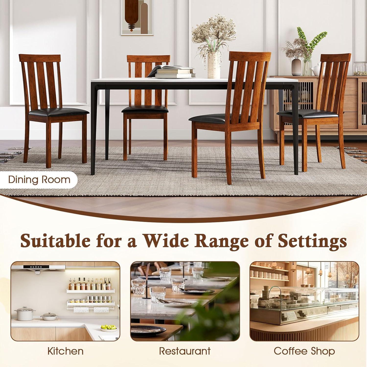 image:imageGiantex Wooden Dining Chairs Set of 2 PU Leather Upholstered Kitchen Chair with Rubber Wood Frame High Slat Back amp Padded Seat Rustic Farmhouse Diner Side Chairs for Living Dining Room