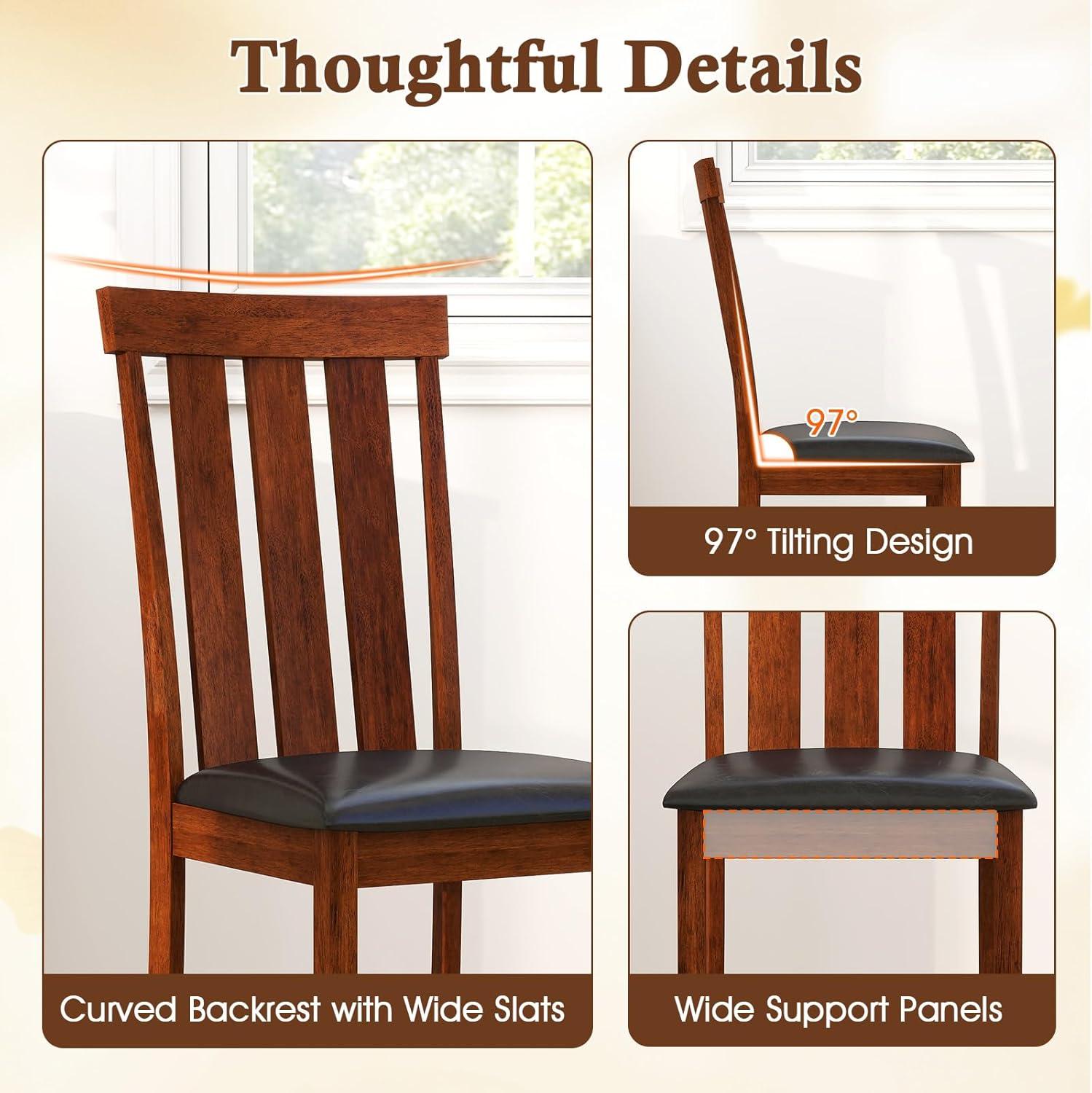 image:imageGiantex Wooden Dining Chairs Set of 2 PU Leather Upholstered Kitchen Chair with Rubber Wood Frame High Slat Back amp Padded Seat Rustic Farmhouse Diner Side Chairs for Living Dining Room