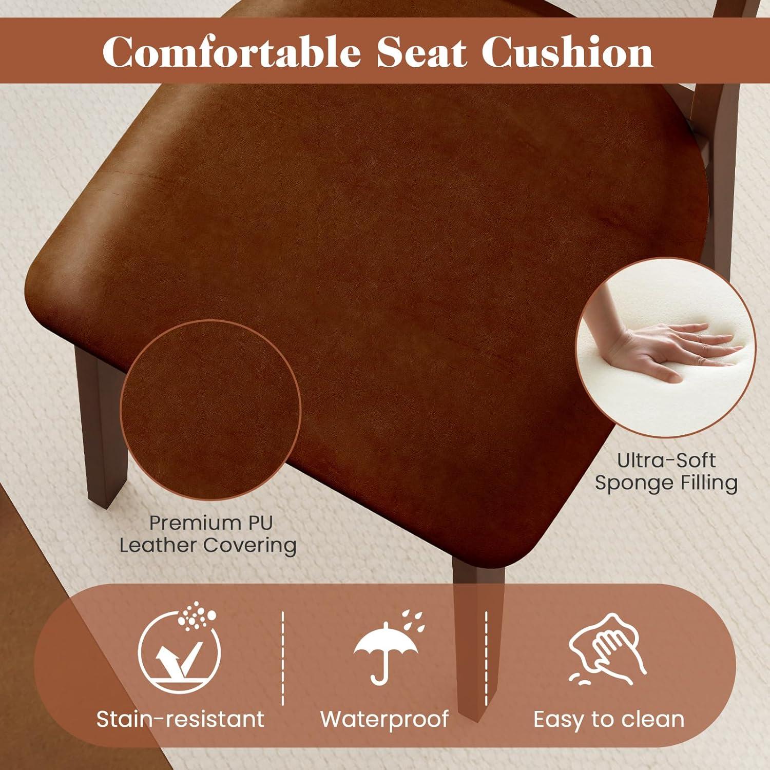 image:imageGiantex Wooden Dining Chairs Set of 2 PU Leather Upholstered Kitchen Chairs wBreathable Mesh Cane Backrest Rubber Wood Frame Padded Seat Farmhouse Armless Side Chairs for Dining Room Coffee