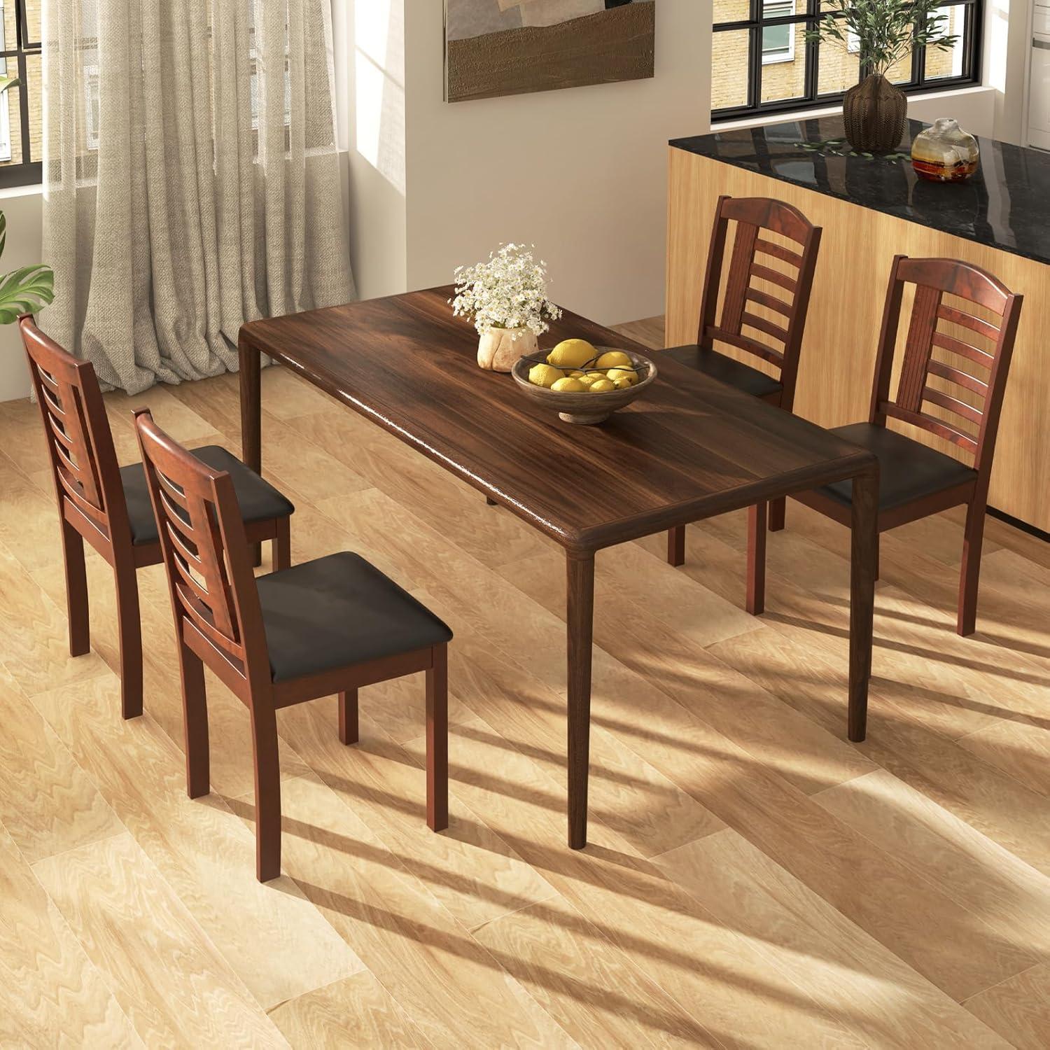 image:imageGiantex Wooden Dining Chairs Set of 2 PU Leather Upholstered Kitchen Chairs wPadded Seat Rubber Wood Legs High Back Farmhouse Armless Accent Side Chairs for Living Room RestaurantWalnutblack