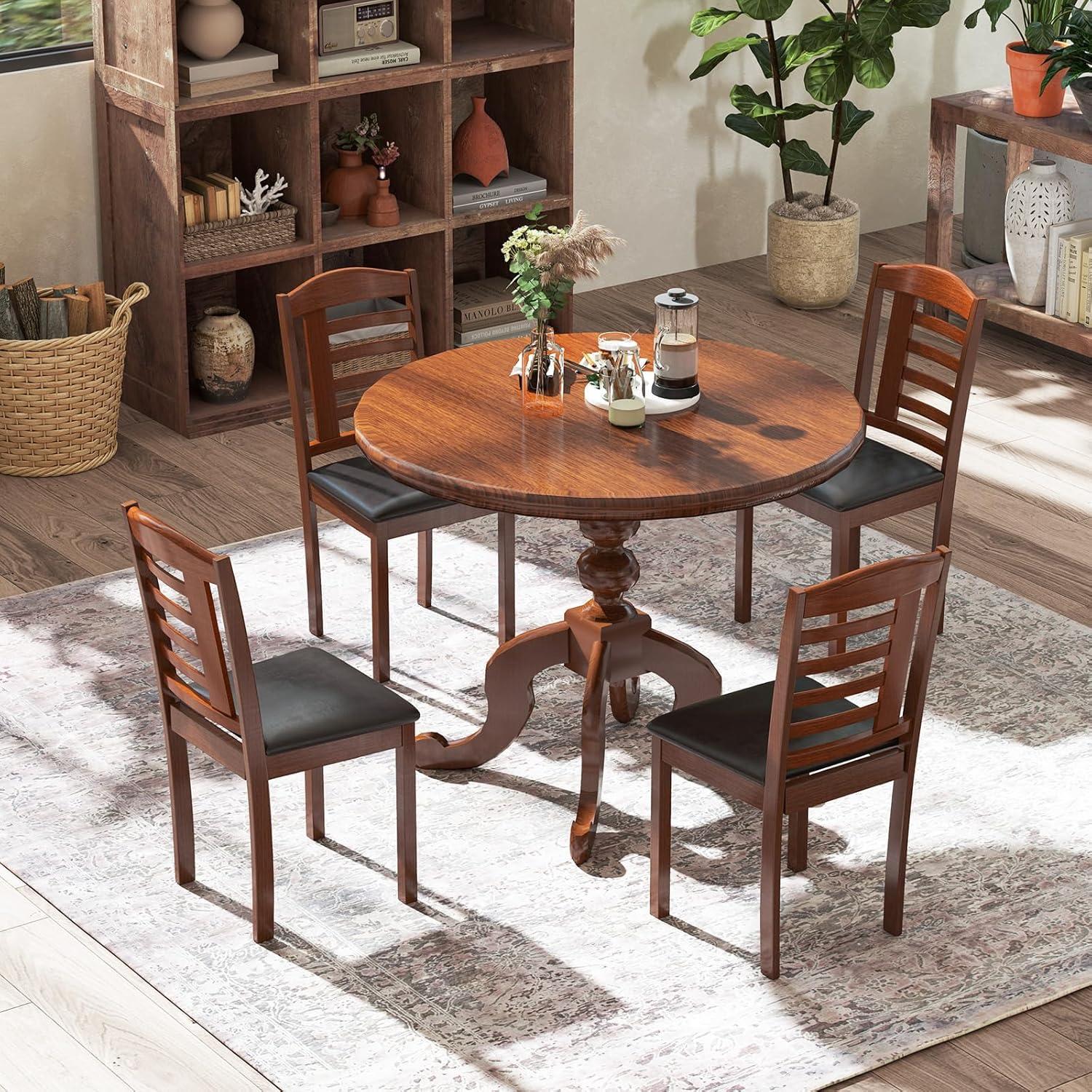 image:imageGiantex Wooden Dining Chairs Set of 2 PU Leather Upholstered Kitchen Chairs wPadded Seat Rubber Wood Legs High Back Farmhouse Armless Accent Side Chairs for Living Room RestaurantWalnutblack