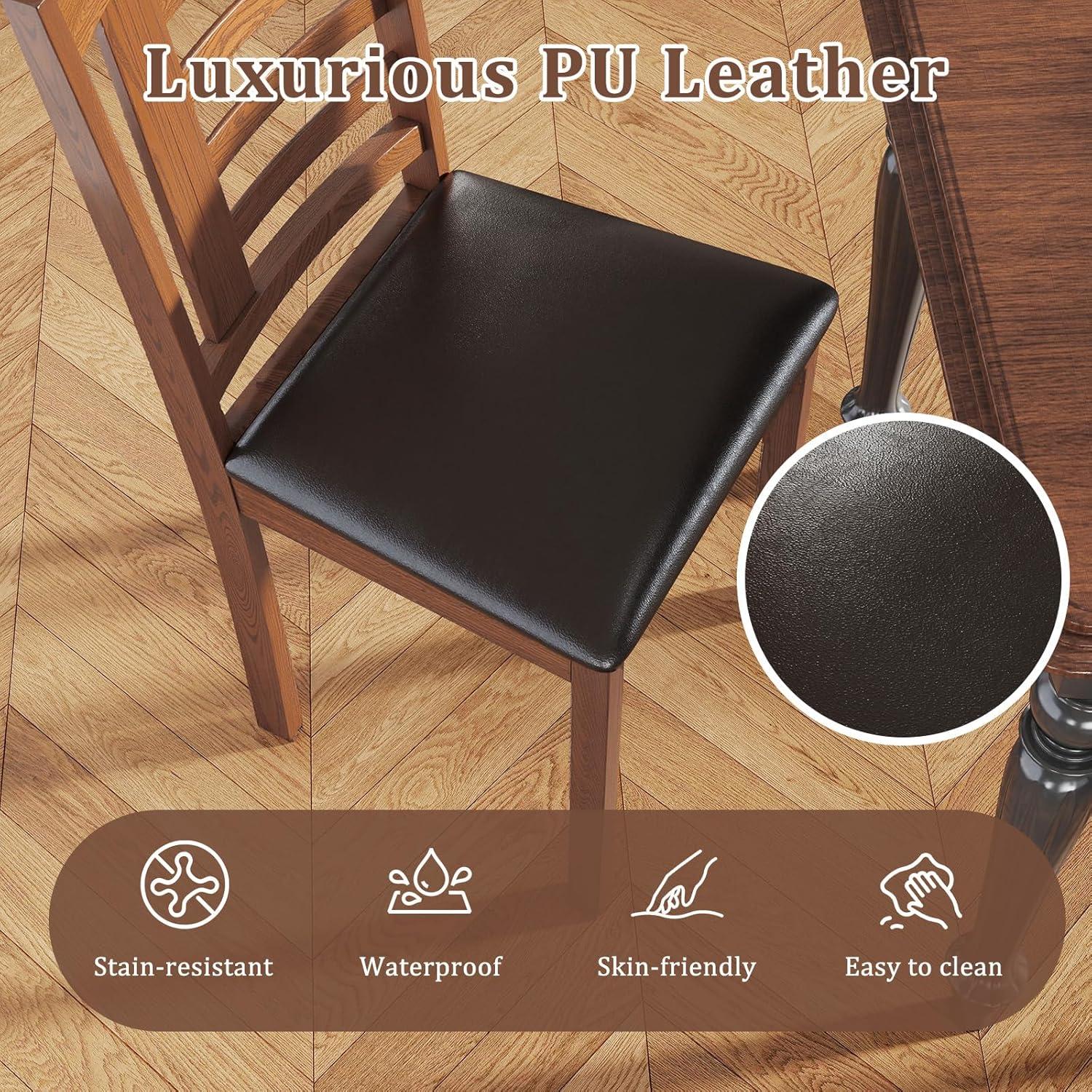 image:imageGiantex Wooden Dining Chairs Set of 2 PU Leather Upholstered Kitchen Chairs wPadded Seat Rubber Wood Legs High Back Farmhouse Armless Accent Side Chairs for Living Room RestaurantWalnutblack