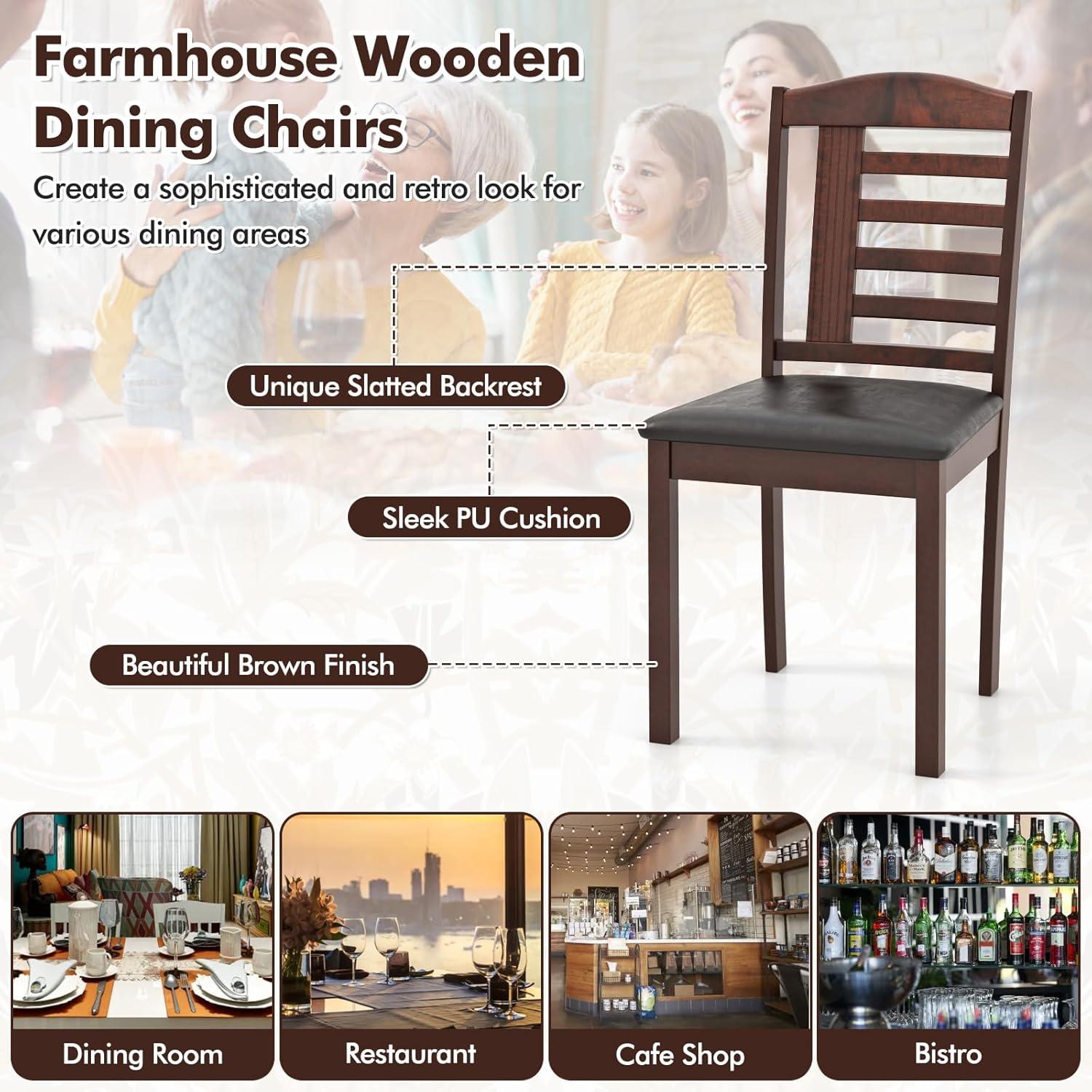 image:imageGiantex Wooden Dining Chairs Set of 2 PU Leather Upholstered Kitchen Chairs wPadded Seat Rubber Wood Legs High Back Farmhouse Armless Accent Side Chairs for Living Room RestaurantWalnutblack