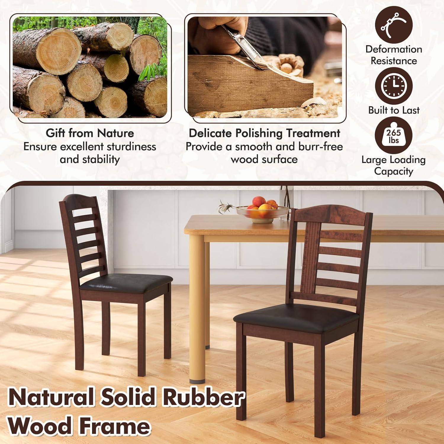 image:imageGiantex Wooden Dining Chairs Set of 2 PU Leather Upholstered Kitchen Chairs wPadded Seat Rubber Wood Legs High Back Farmhouse Armless Accent Side Chairs for Living Room RestaurantWalnutblack