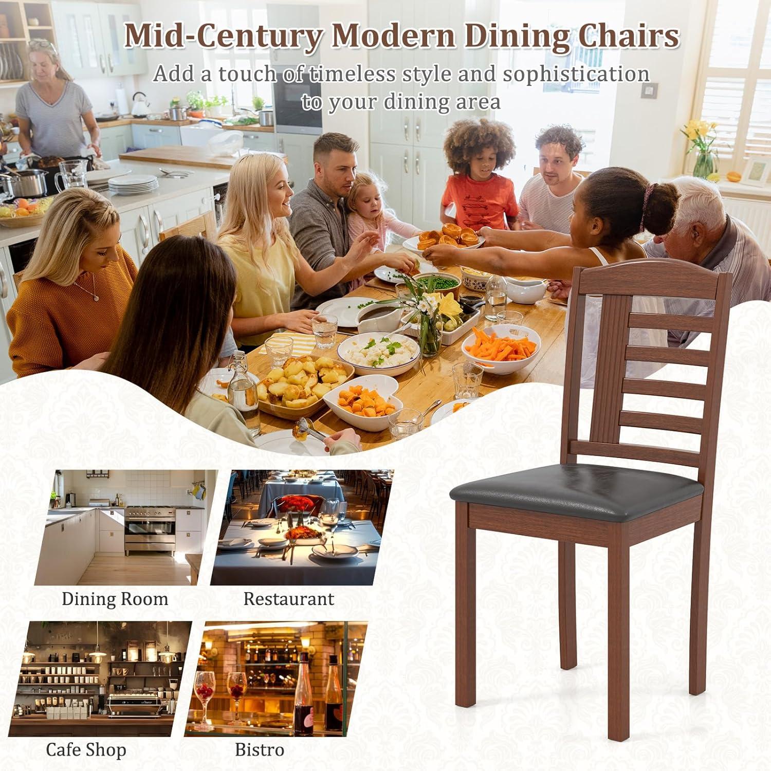 image:imageGiantex Wooden Dining Chairs Set of 2 PU Leather Upholstered Kitchen Chairs wPadded Seat Rubber Wood Legs High Back Farmhouse Armless Accent Side Chairs for Living Room RestaurantWalnutblack