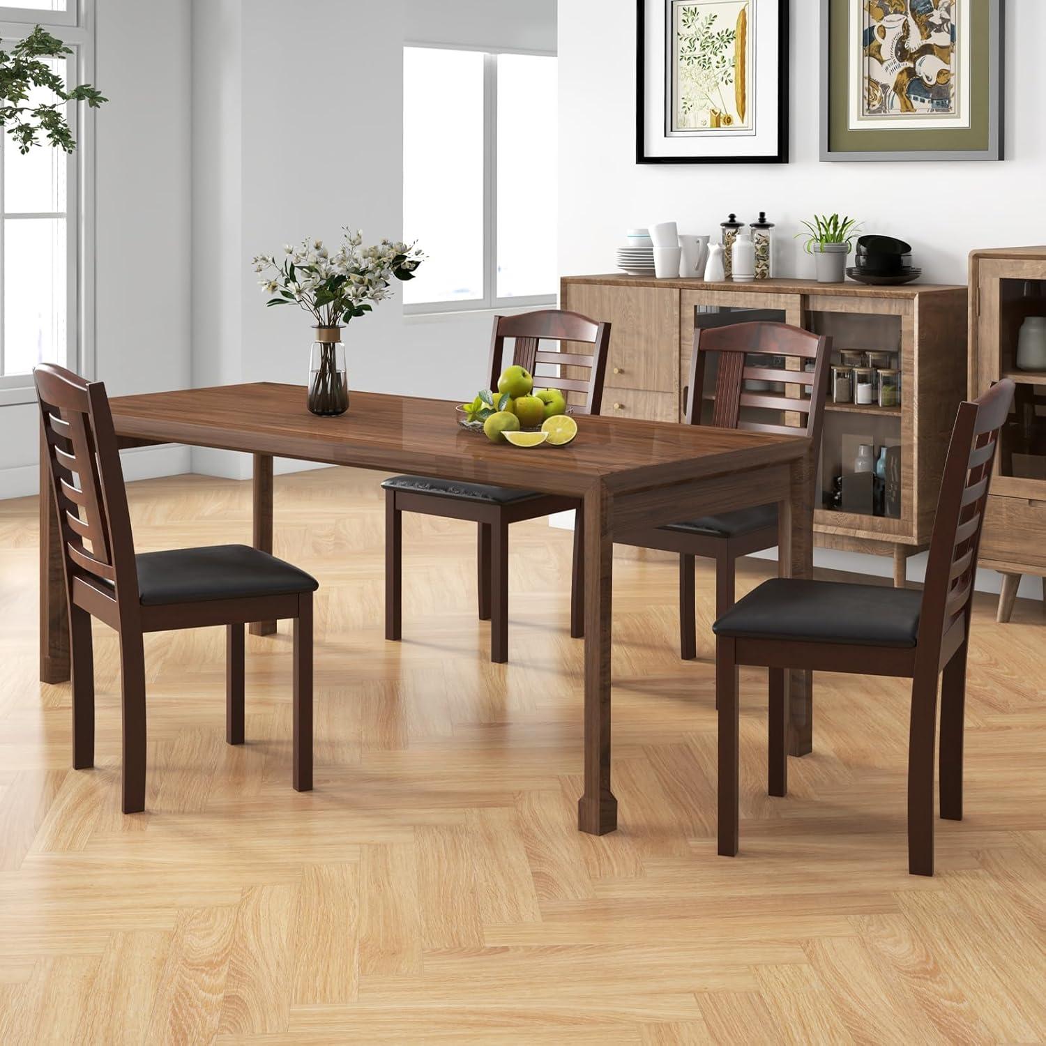 image:imageGiantex Wooden Dining Chairs Set of 2 PU Leather Upholstered Kitchen Chairs wPadded Seat Rubber Wood Legs High Back Farmhouse Armless Accent Side Chairs for Living Room RestaurantWalnutblack