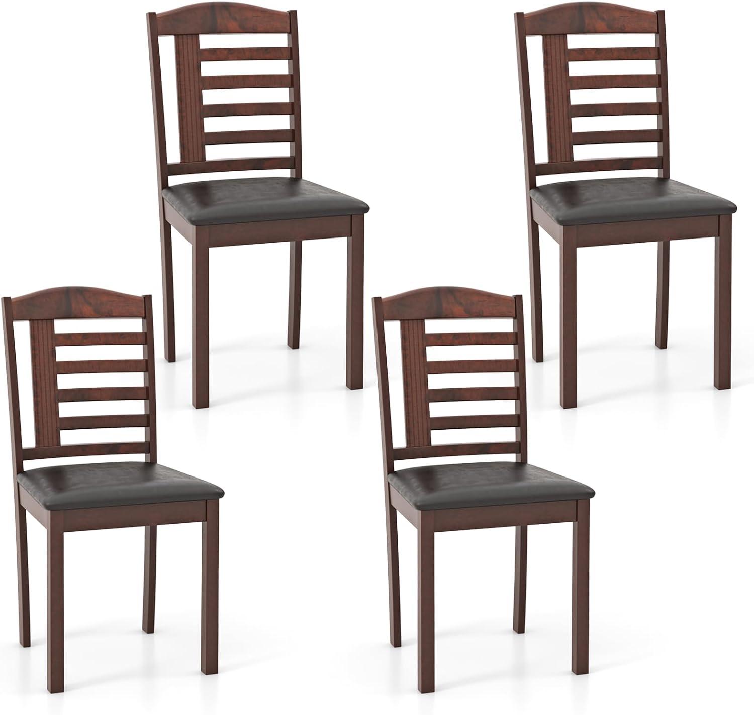 image:imageGiantex Wooden Dining Chairs Set of 2 PU Leather Upholstered Kitchen Chairs wPadded Seat Rubber Wood Legs High Back Farmhouse Armless Accent Side Chairs for Living Room RestaurantWalnutblack