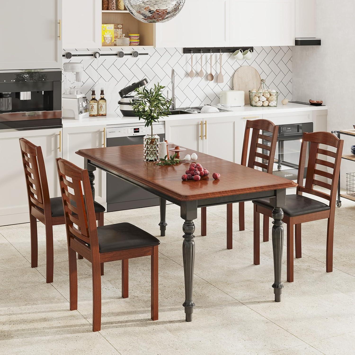 image:imageGiantex Wooden Dining Chairs Set of 2 PU Leather Upholstered Kitchen Chairs wPadded Seat Rubber Wood Legs High Back Farmhouse Armless Accent Side Chairs for Living Room RestaurantWalnutblack