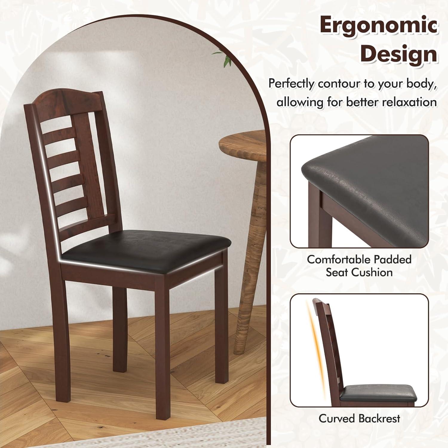 image:imageGiantex Wooden Dining Chairs Set of 2 PU Leather Upholstered Kitchen Chairs wPadded Seat Rubber Wood Legs High Back Farmhouse Armless Accent Side Chairs for Living Room RestaurantWalnutblack