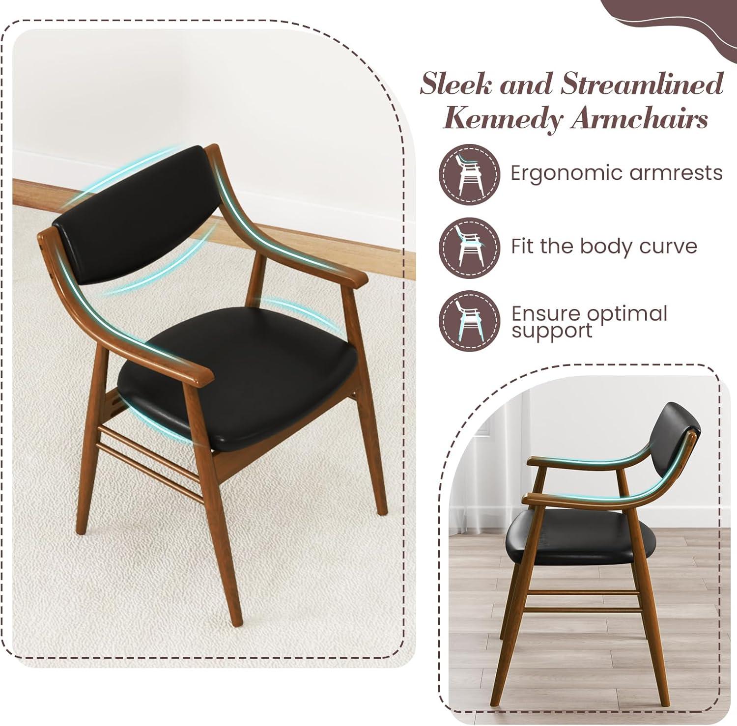 image:imageGiantex Wooden Dining Chairs Set of 2 PU Leather Upholstered Kitchen Chairs wPadded Seat amp Back Rubber Wood Frame Comfy Modern Armchairs MidCentury Side Chairs for Home Living RoomWalnutblack