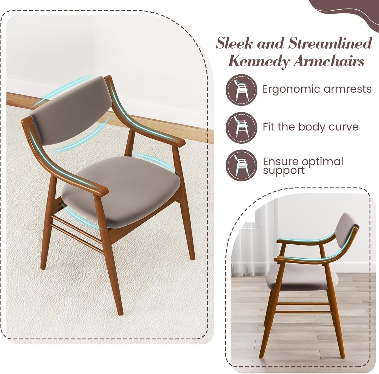 image:imageGiantex Wooden Dining Chairs Set of 2 PU Leather Upholstered Kitchen Chairs wPadded Seat amp Back Rubber Wood Frame Comfy Modern Armchairs MidCentury Side Chairs for Home Living RoomWalnutbrown