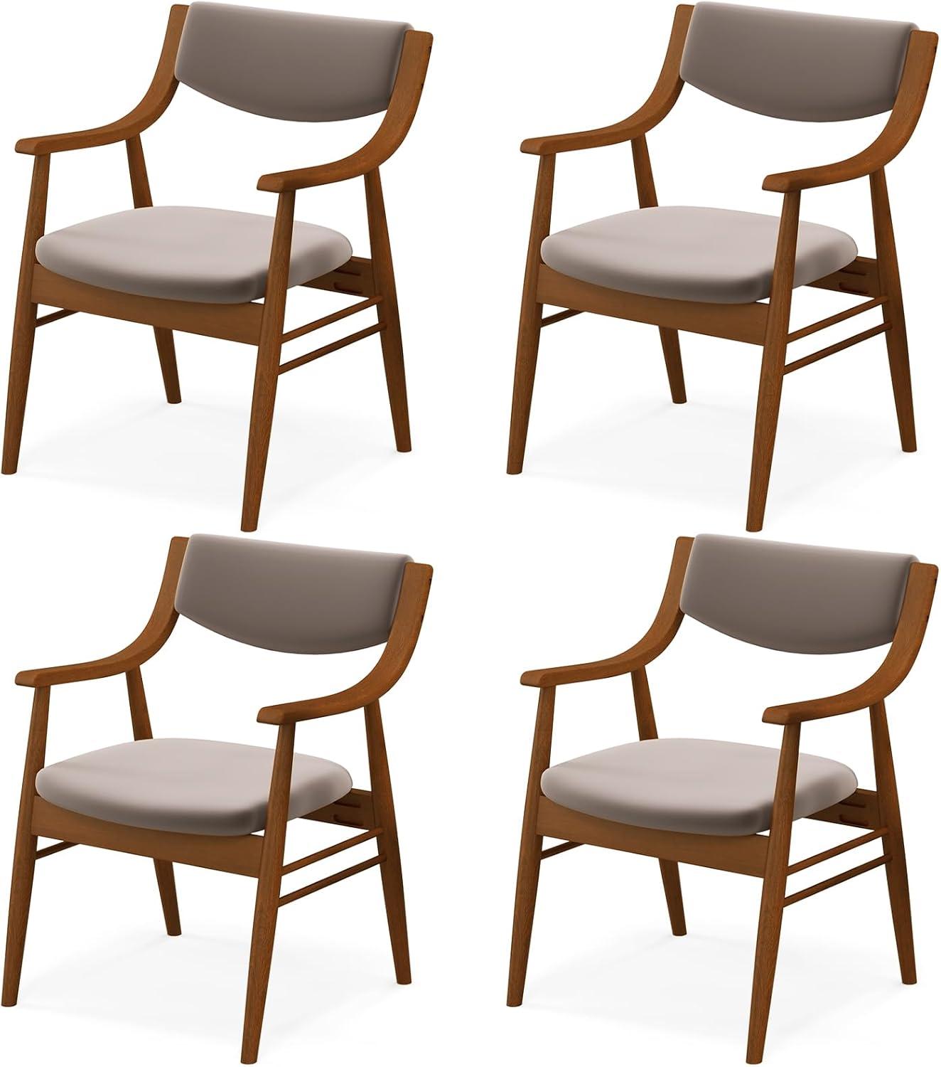 image:imageGiantex Wooden Dining Chairs Set of 2 PU Leather Upholstered Kitchen Chairs wPadded Seat amp Back Rubber Wood Frame Comfy Modern Armchairs MidCentury Side Chairs for Home Living RoomWalnutbrown